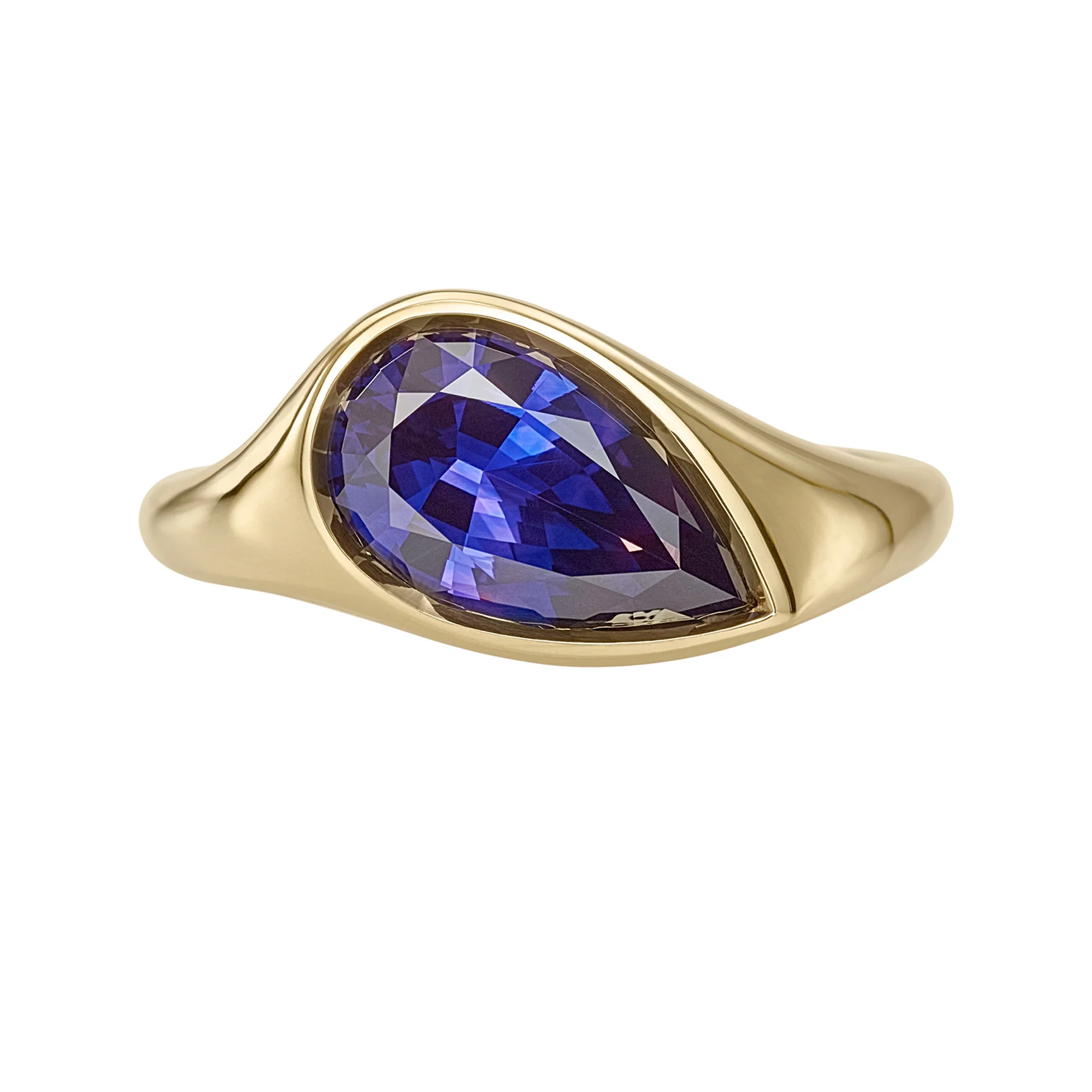 Pear Shape Sapphire Solitaire Ring in Violet Purple