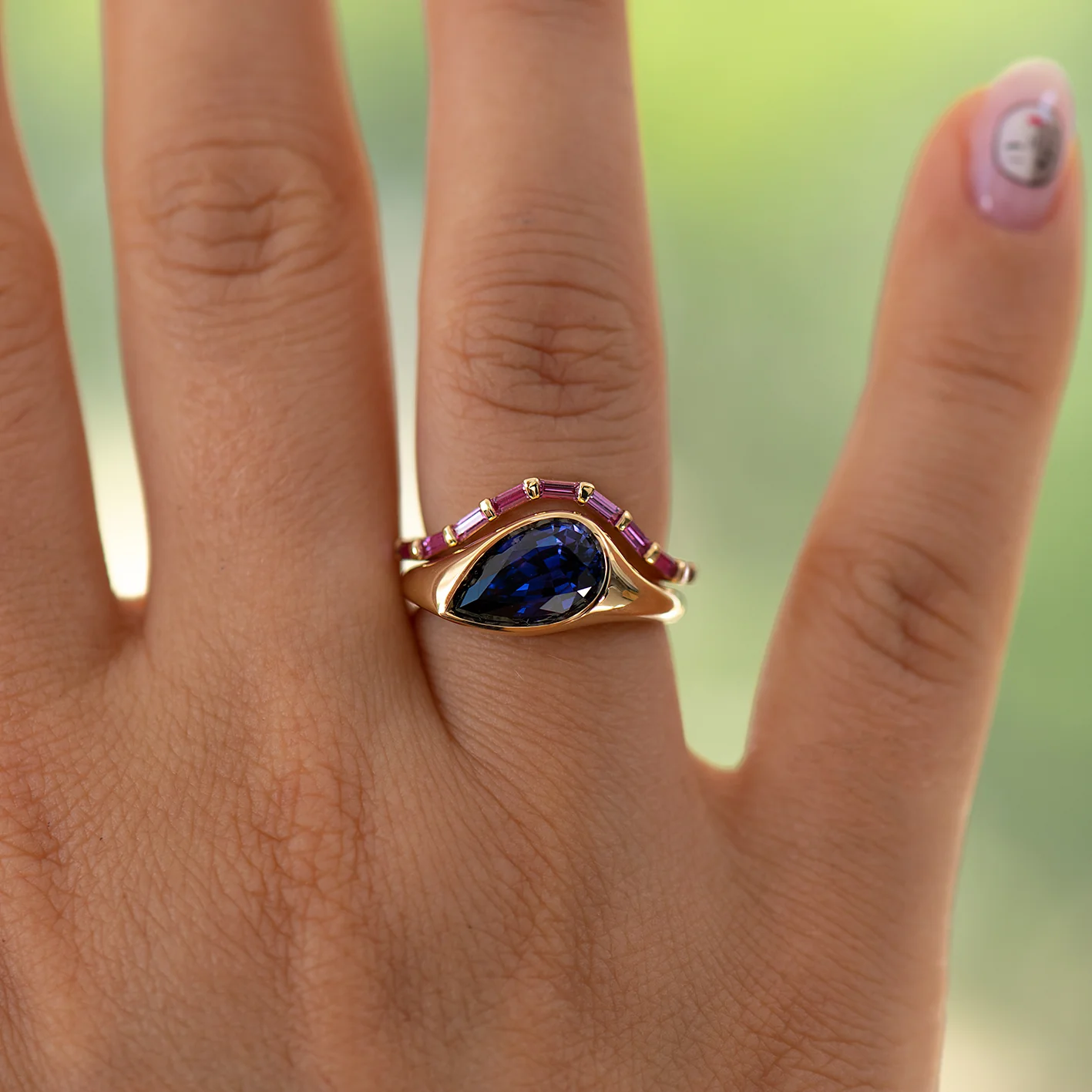 Pear Shape Sapphire Solitaire Ring in Violet Purple - Image 6