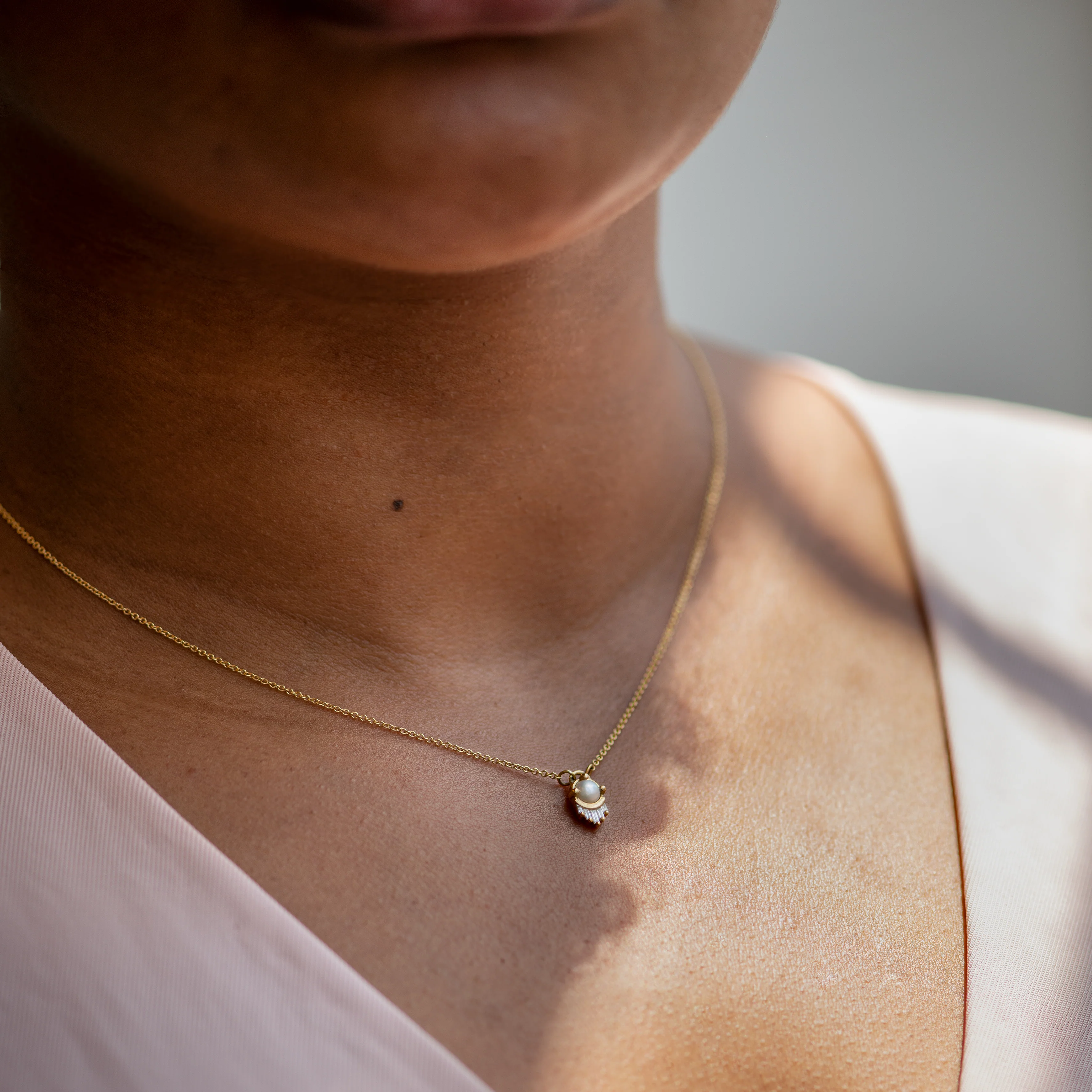 Pearl and Diamond Necklace in Solid Gold - Image 6