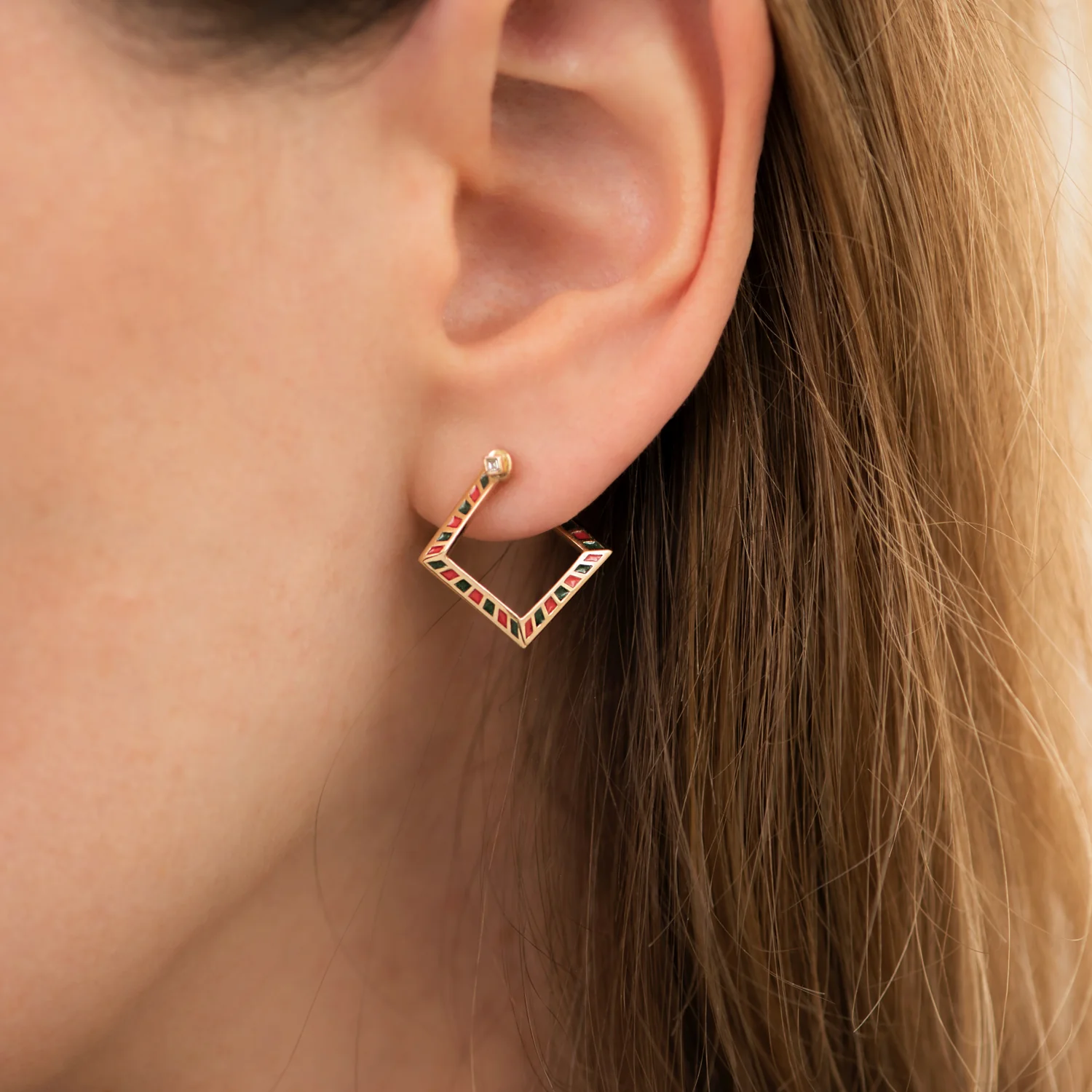 Pentagon Hoop Earrings with a Geometric Pattern - Image 3