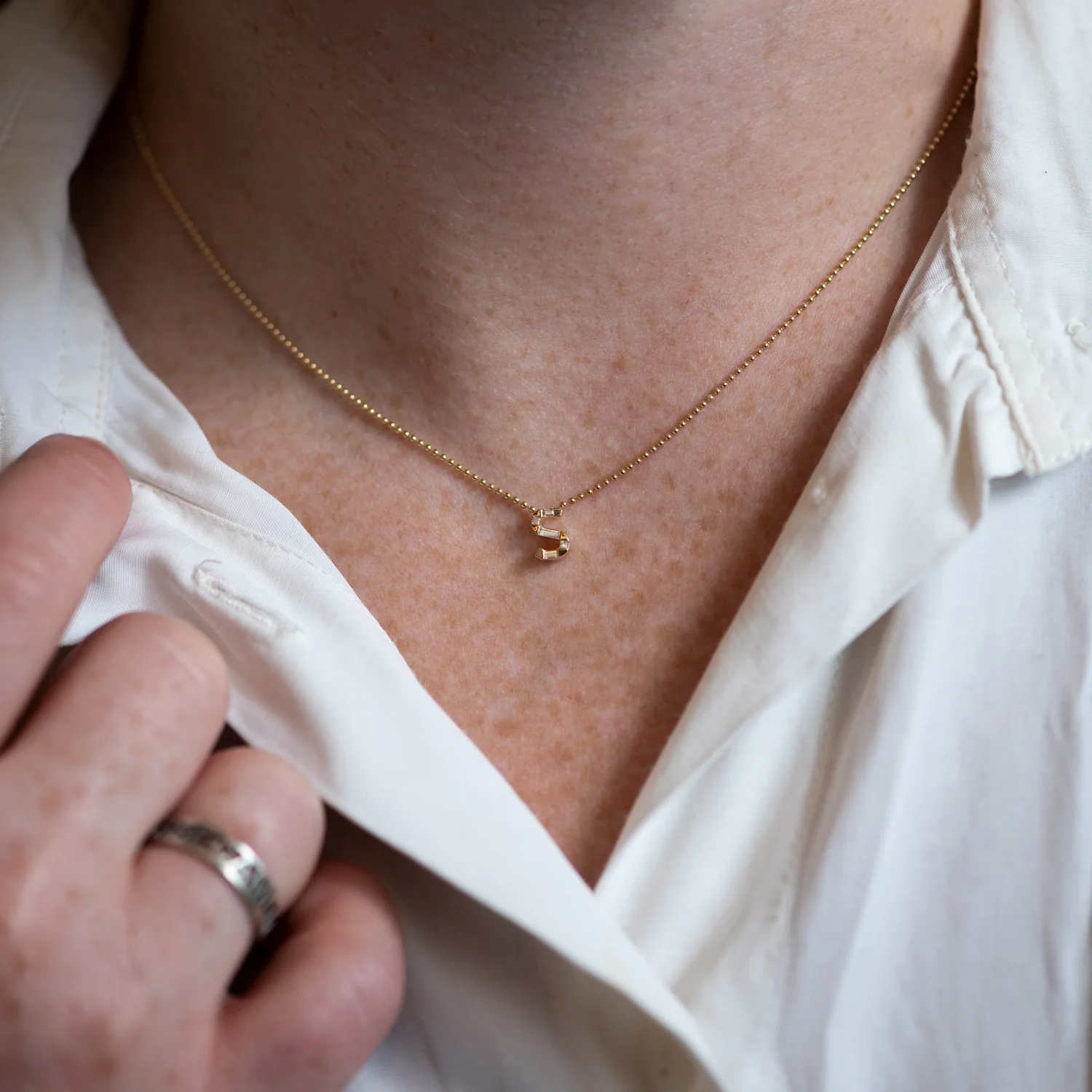 Personalized Initial Necklace with Baguette Diamonds - Image 10