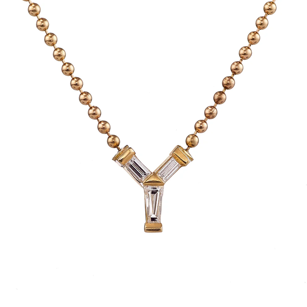Personalized Initial Necklace with Baguette Diamonds - Image 2