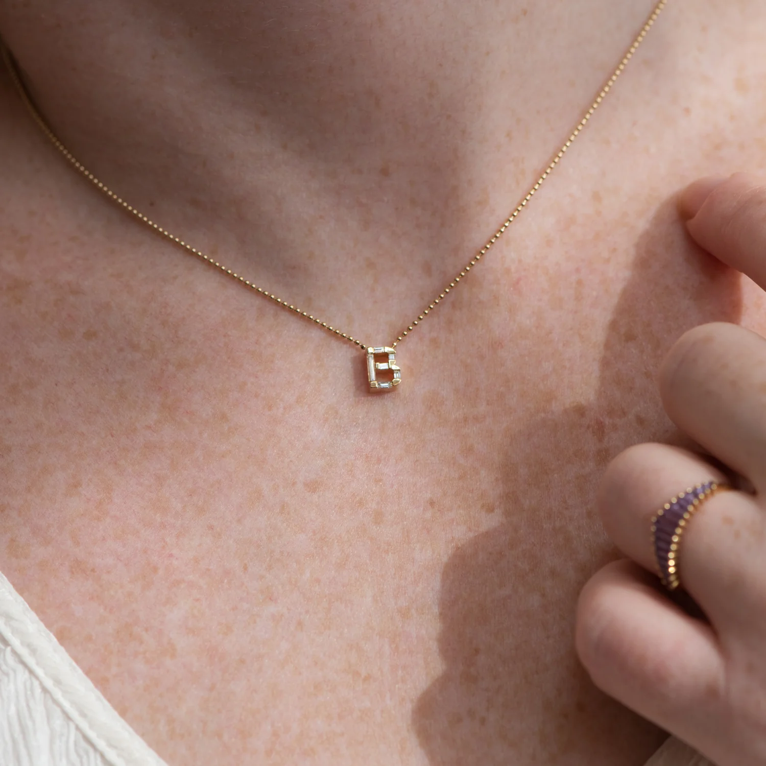 Personalized Initial Necklace with Baguette Diamonds - Image 4