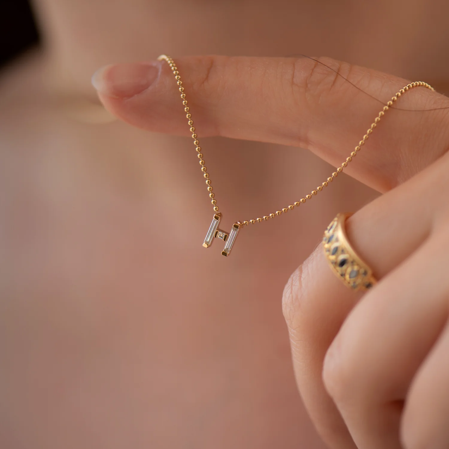 Personalized Initial Necklace with Baguette Diamonds - Image 6