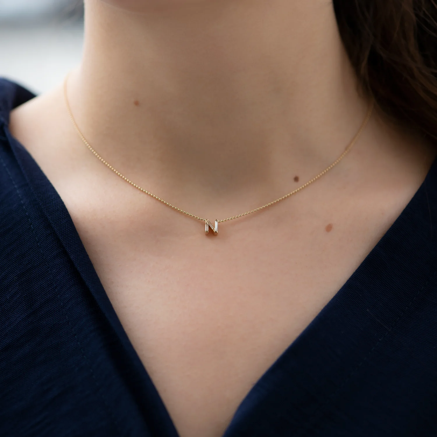 Personalized Initial Necklace with Baguette Diamonds - Image 7