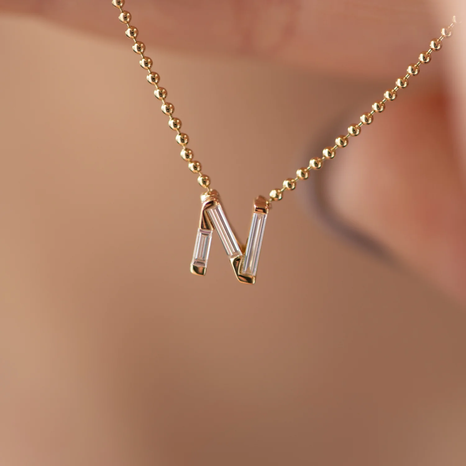 Personalized Initial Necklace with Baguette Diamonds - Image 8