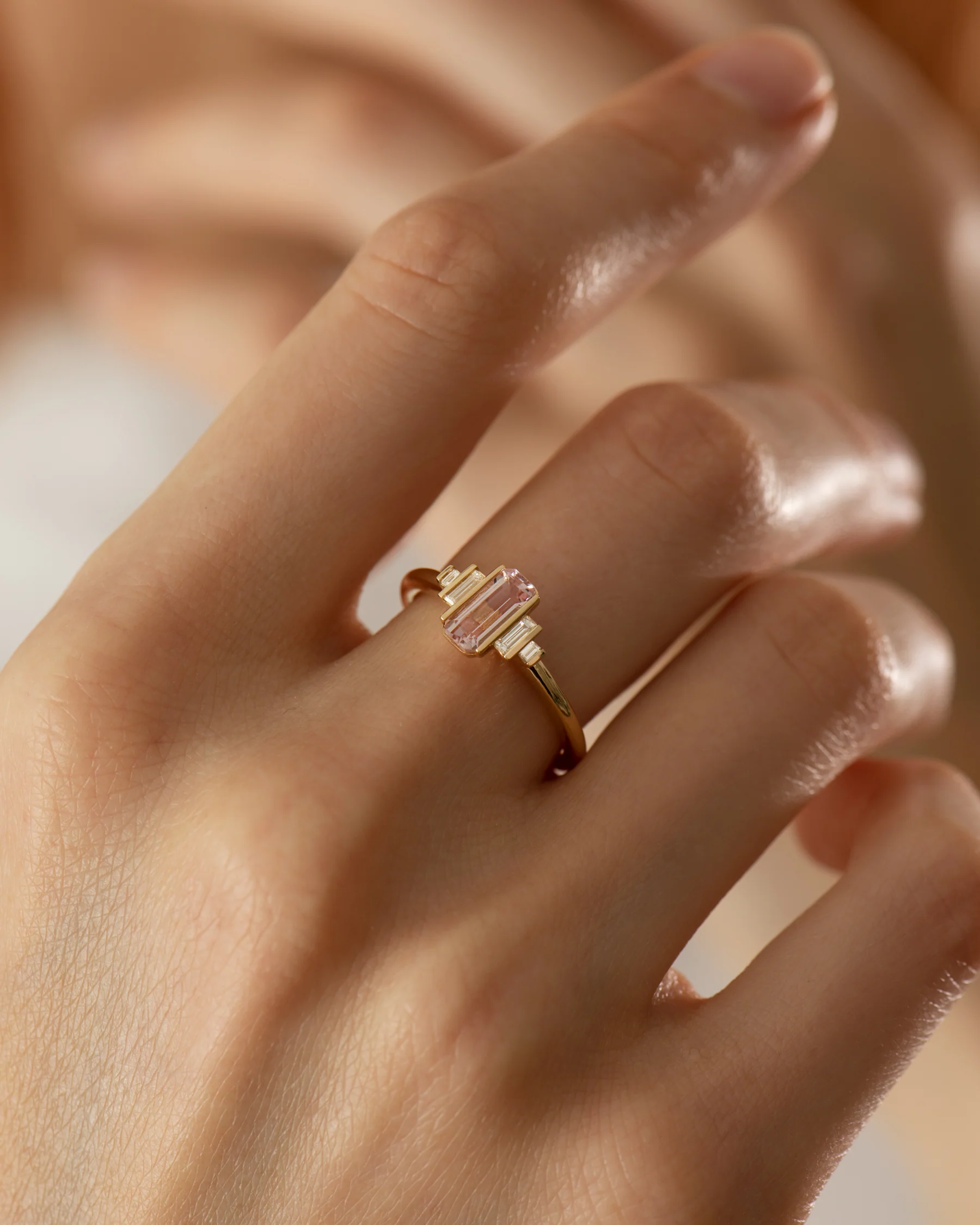 Petal Morganite & Diamond Engagement Ring - Image 4