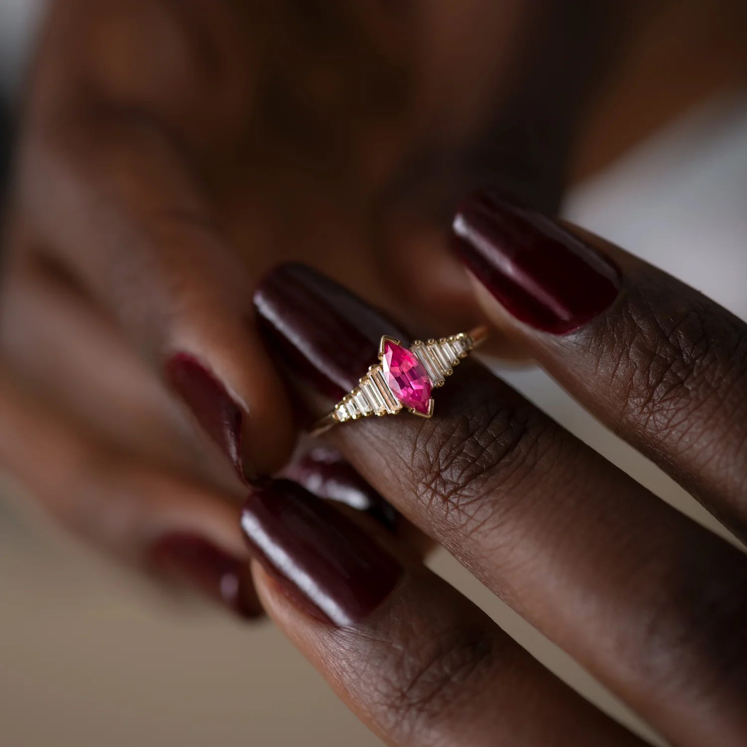 Pink Spinel Engagement Ring with a Dainty Diamond Lineup - Image 6