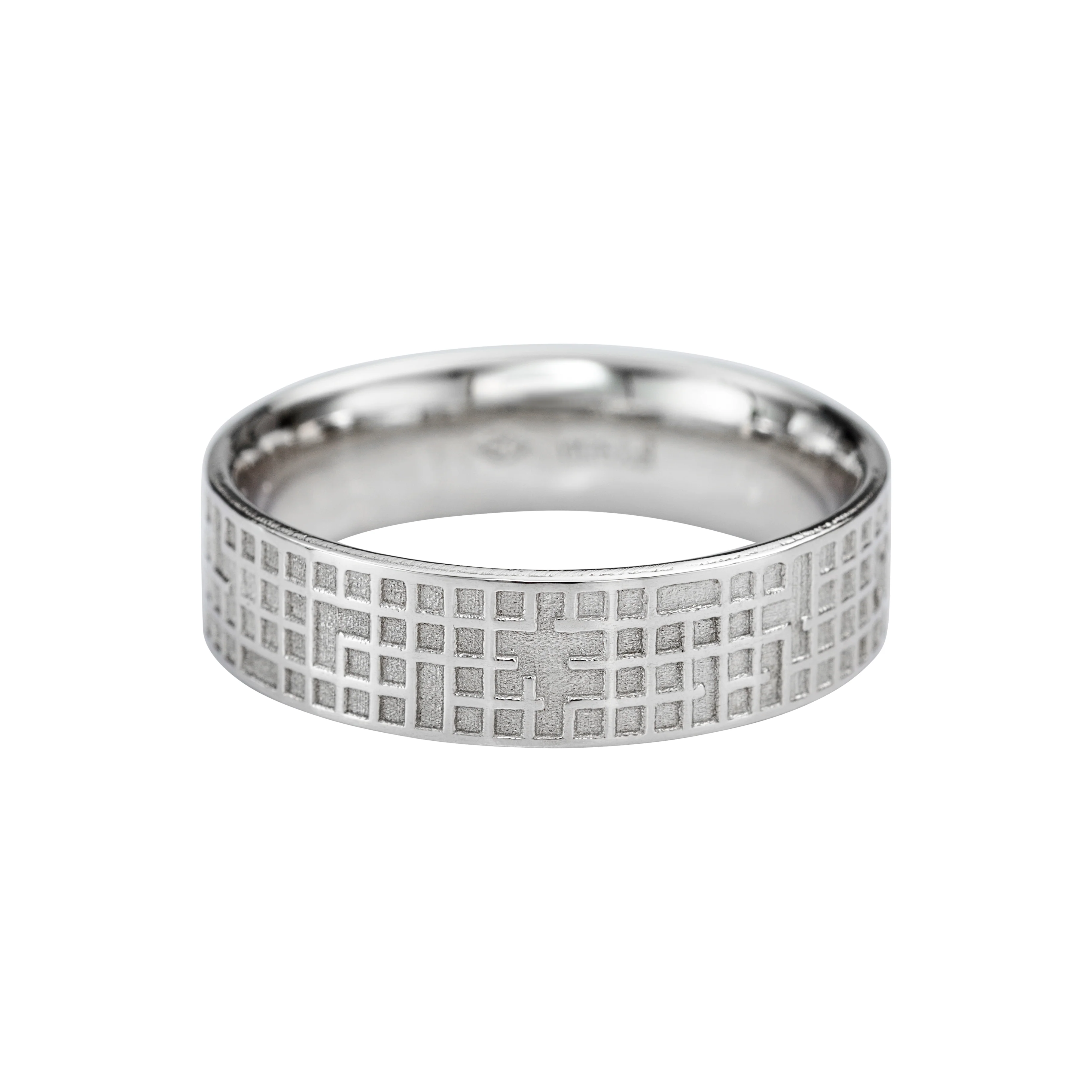 Platinum Grid Wide Wedding Band