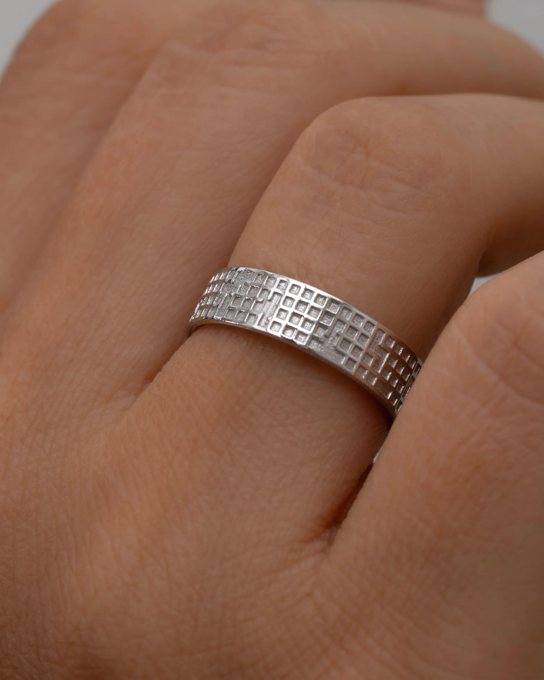 Platinum Grid Wide Wedding Band - Image 4