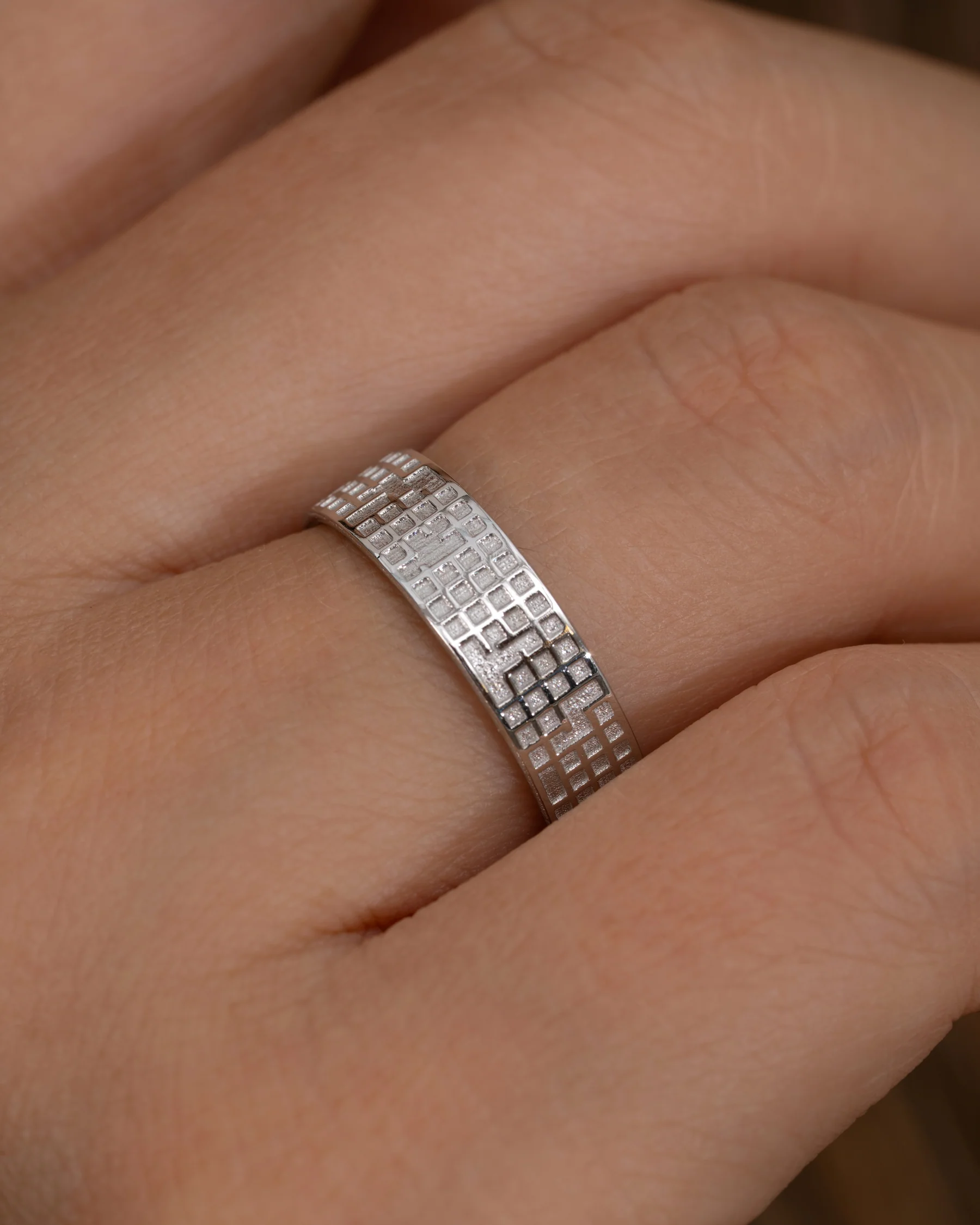 Platinum Grid Wide Wedding Band - Image 7