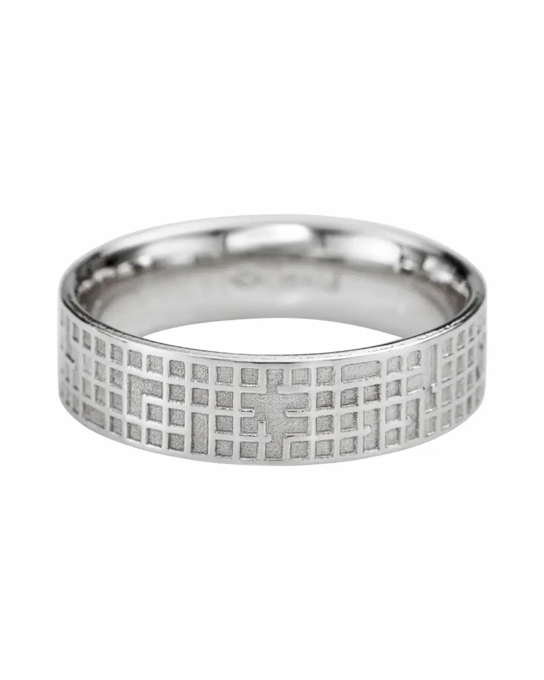 Platinum Grid Wide Wedding Band - Image 8