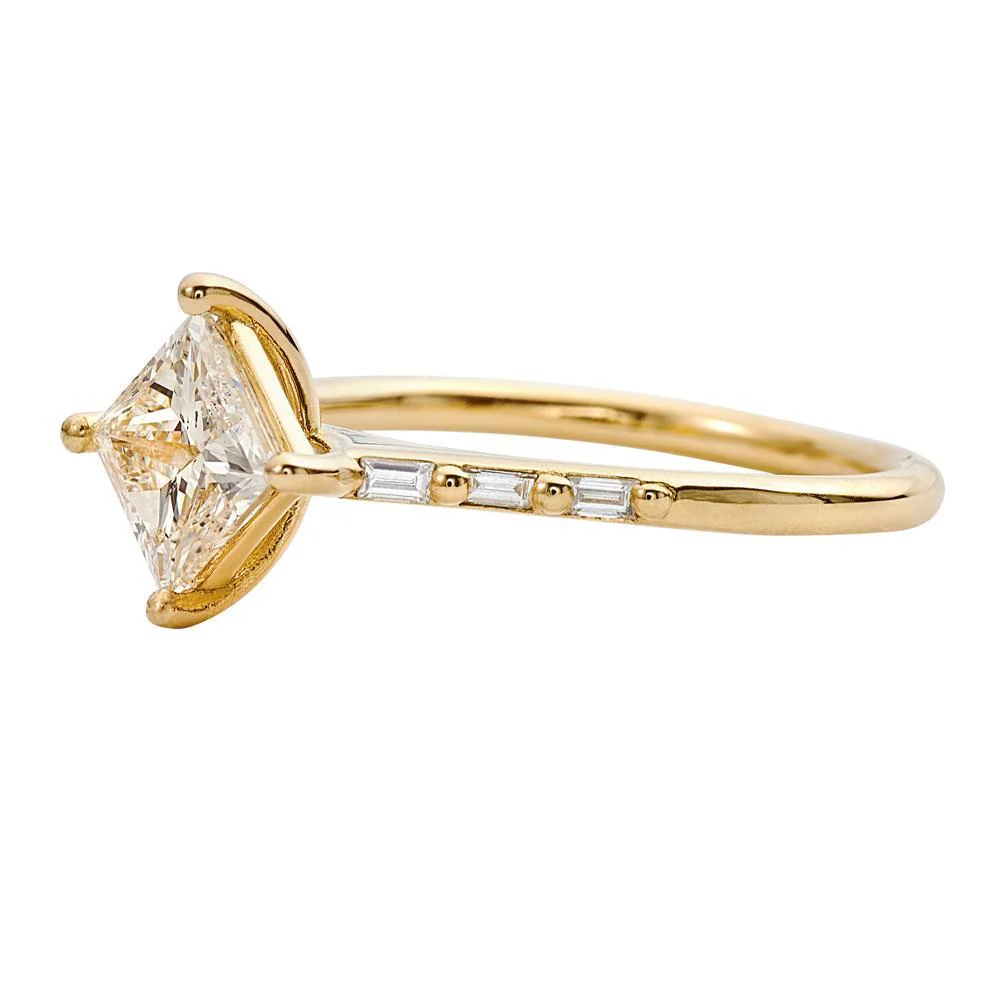 Princess Cut Solitaire Engagement ring with Baguette Diamond Detailing - OOAK - Image 2