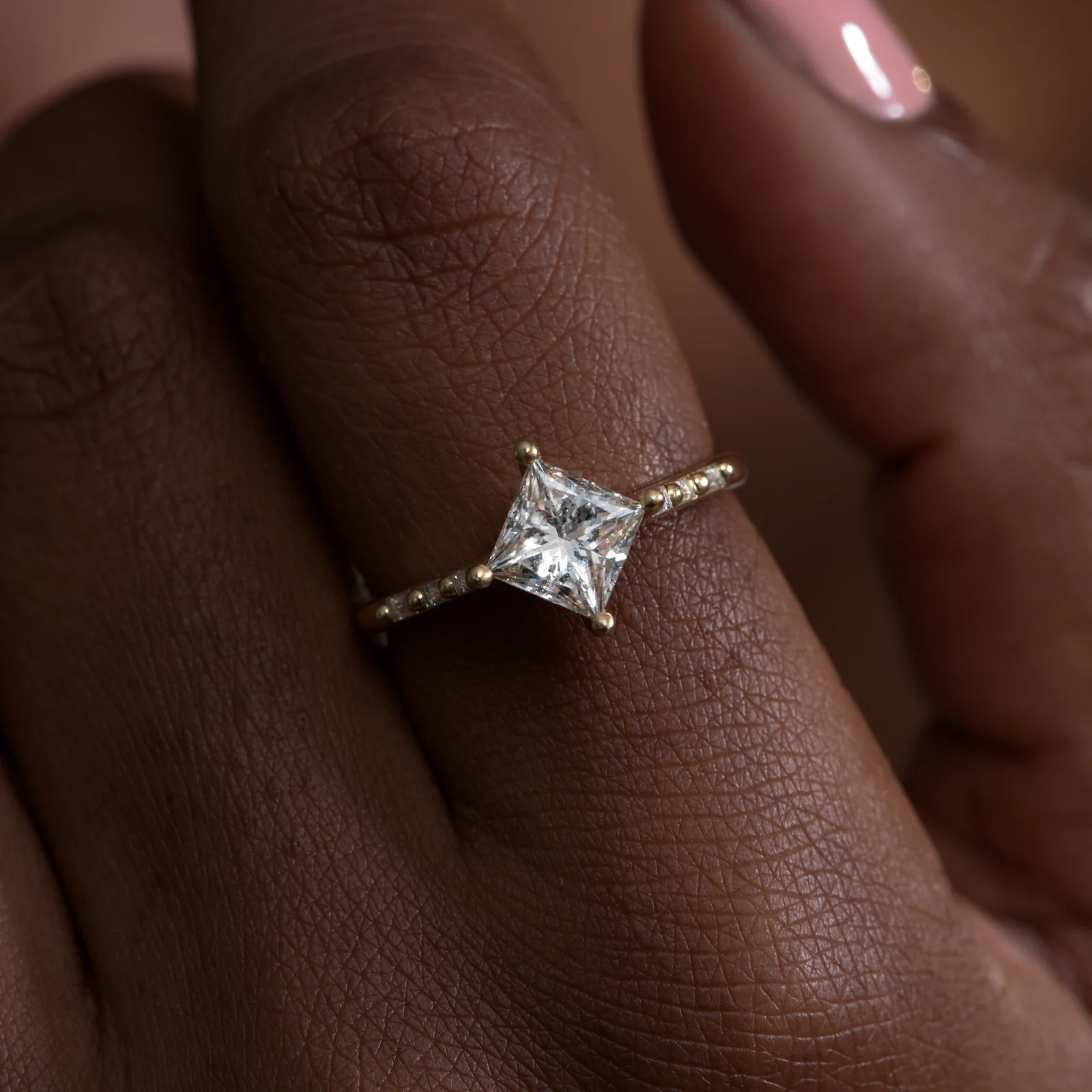 Princess Cut Solitaire Engagement ring with Baguette Diamond Detailing - OOAK - Image 7