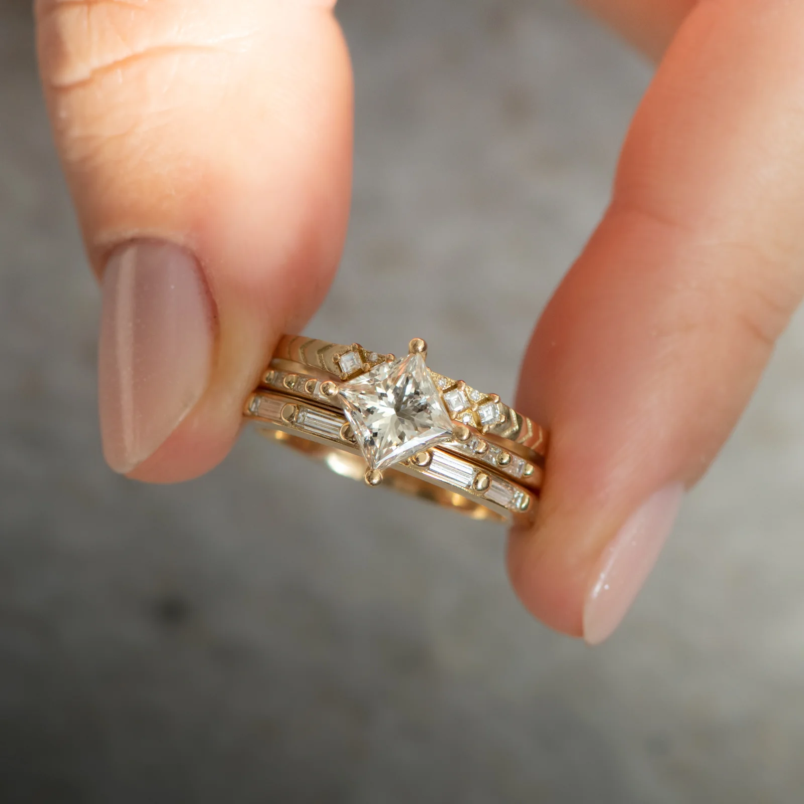 Princess Cut Solitaire Engagement ring with Baguette Diamond Detailing - OOAK - Image 8