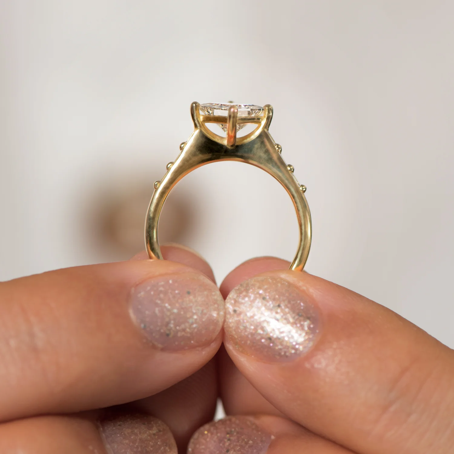 Princess Cut Solitaire Engagement ring with Baguette Diamond Detailing - OOAK - Image 9