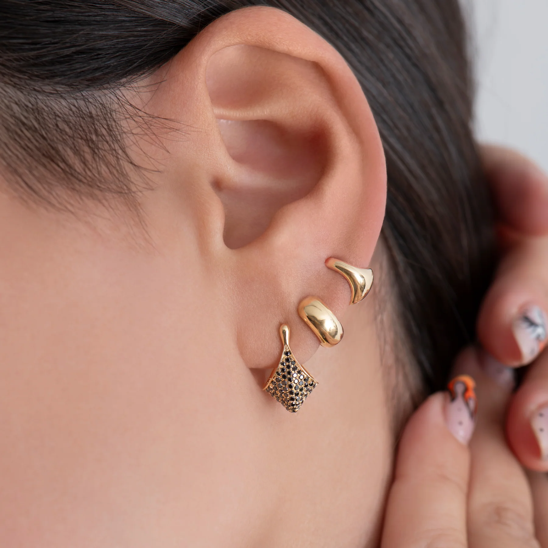 Puffy Solid Gold Huggie Earrings - Image 10