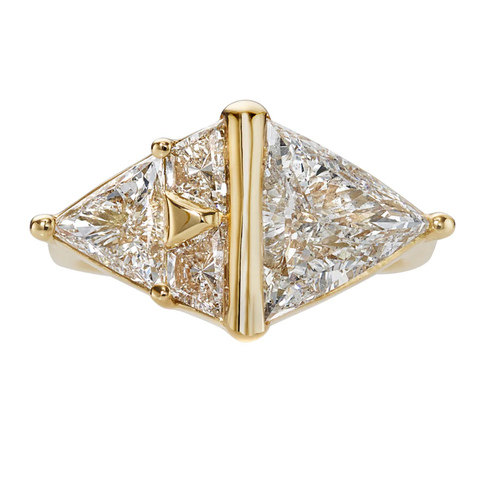 Pyramid Engagement Ring with Trillion and Trapeze Cut Diamonds