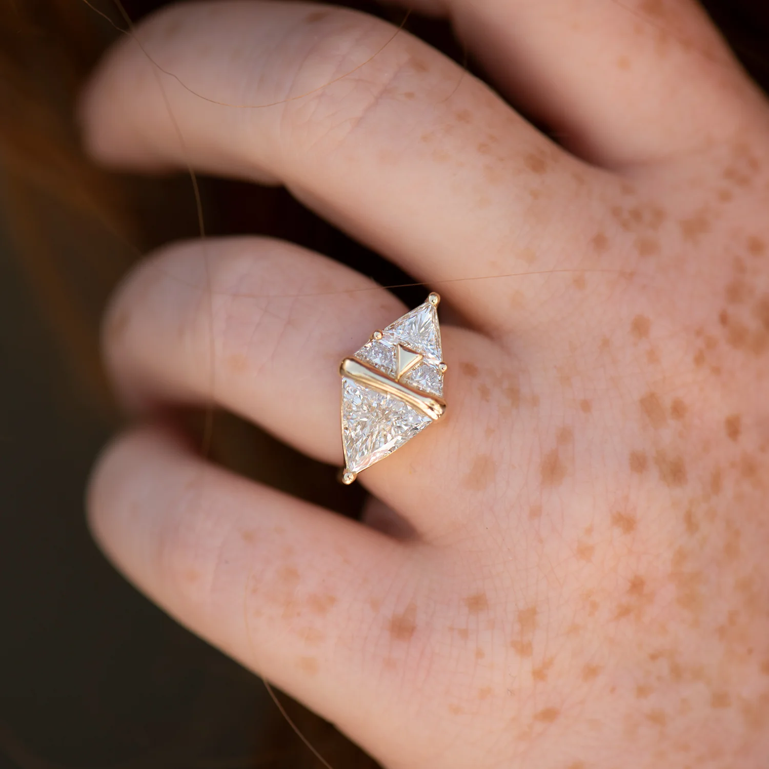 Pyramid Engagement Ring with Trillion and Trapeze Cut Diamonds - Image 2