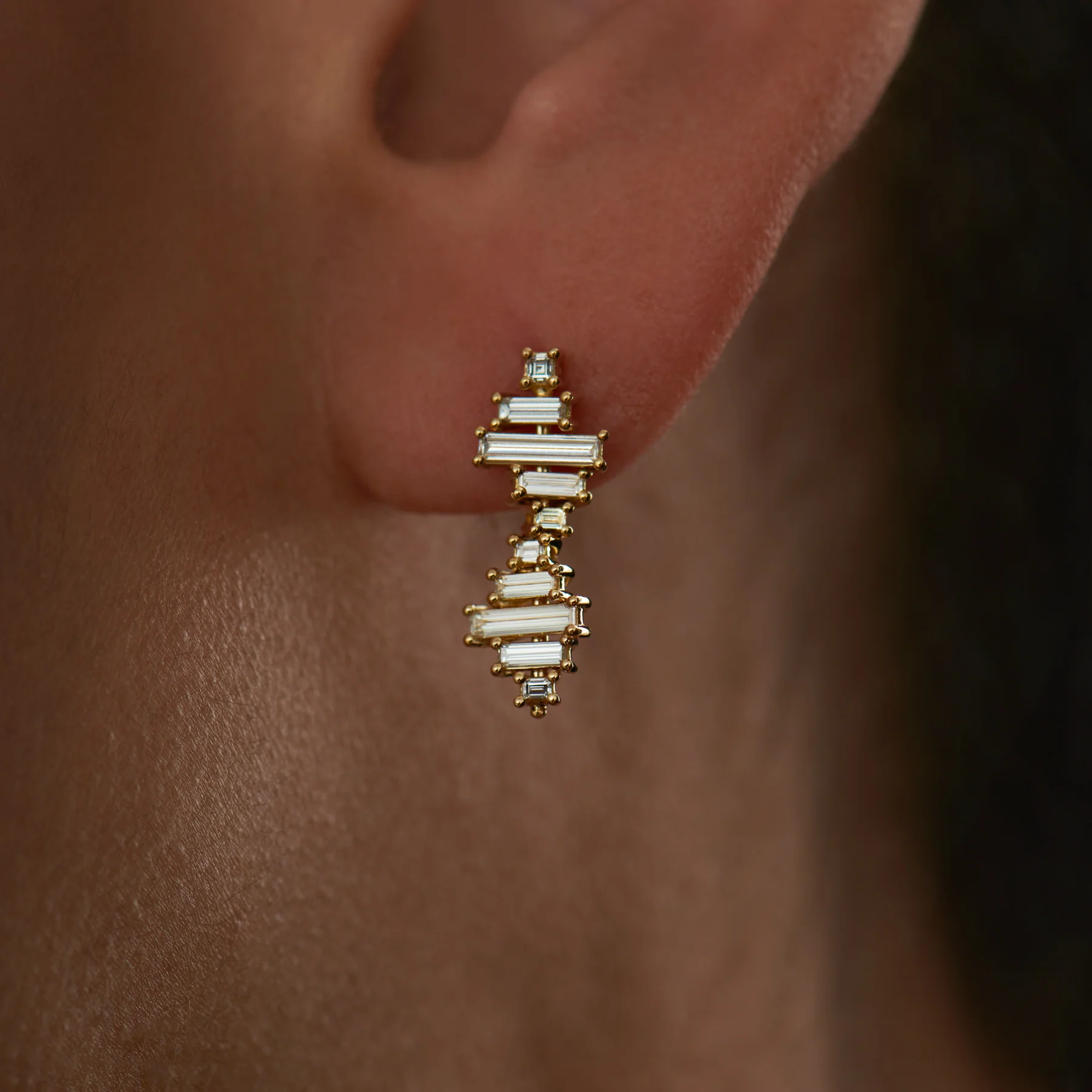 Radio Wave Baguette Diamond Drop Earrings - Image 2