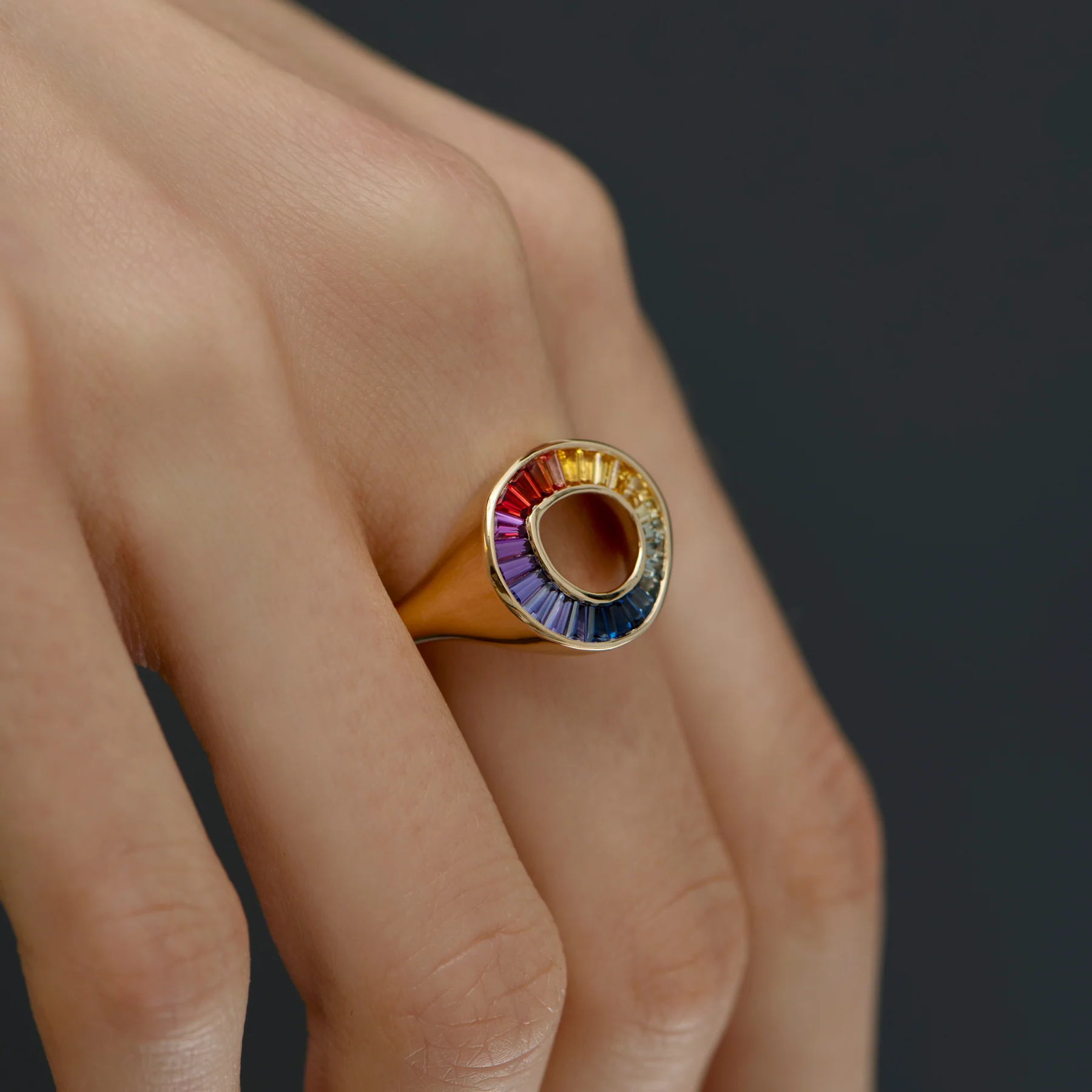 Rainbow Sapphire Baguette Sphere Ring - OOAK - Image 5