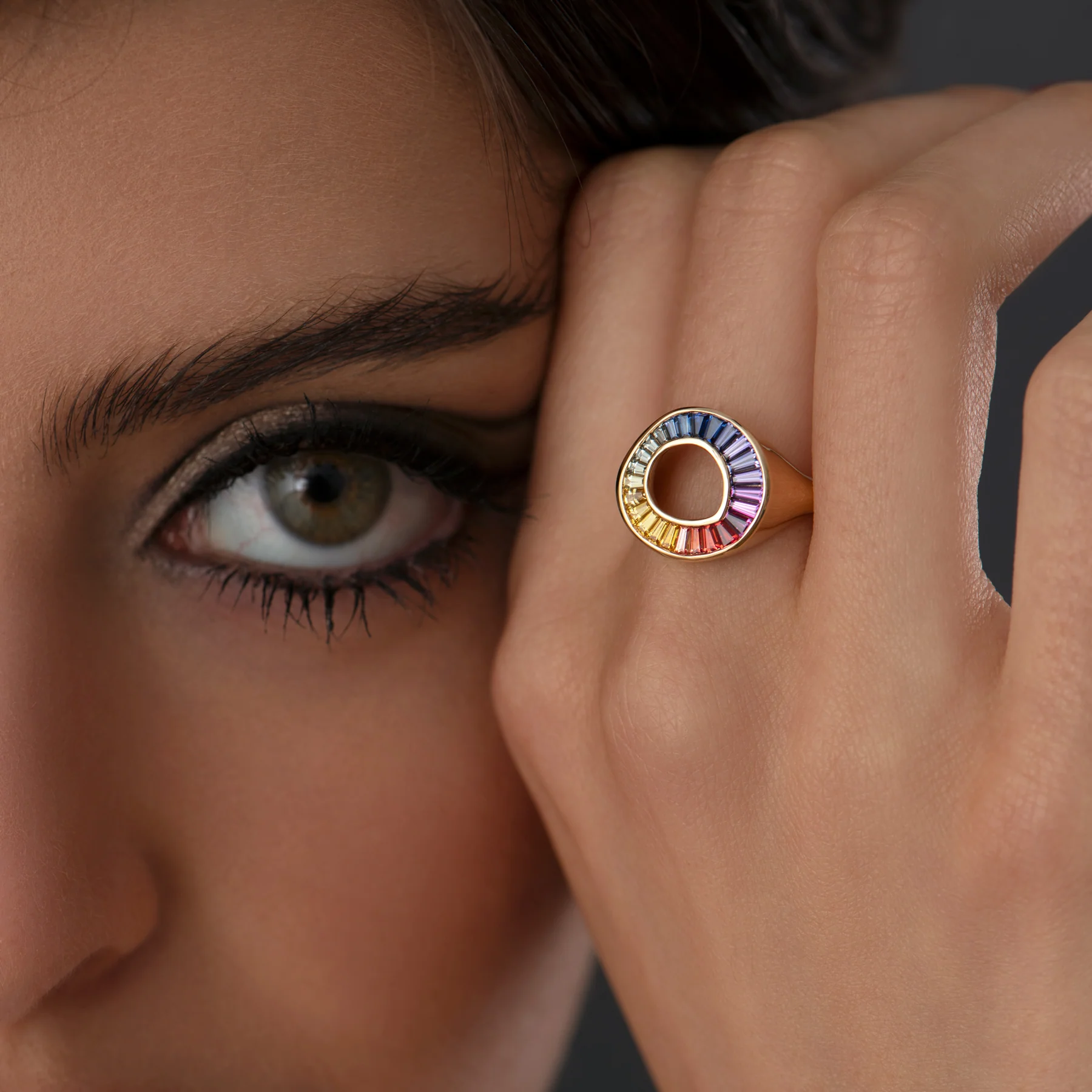 Rainbow Sapphire Baguette Sphere Ring - OOAK - Image 9