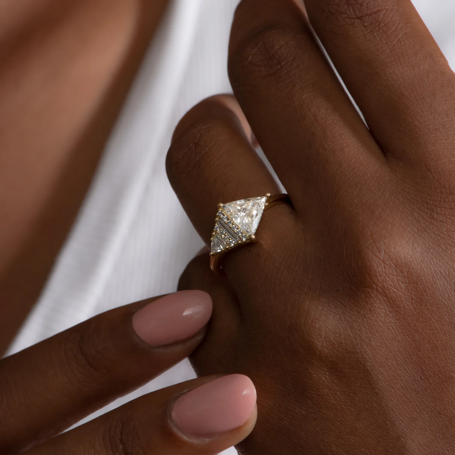 Rhombus Engagement Ring with Mixed Diamond Cuts - Image 5