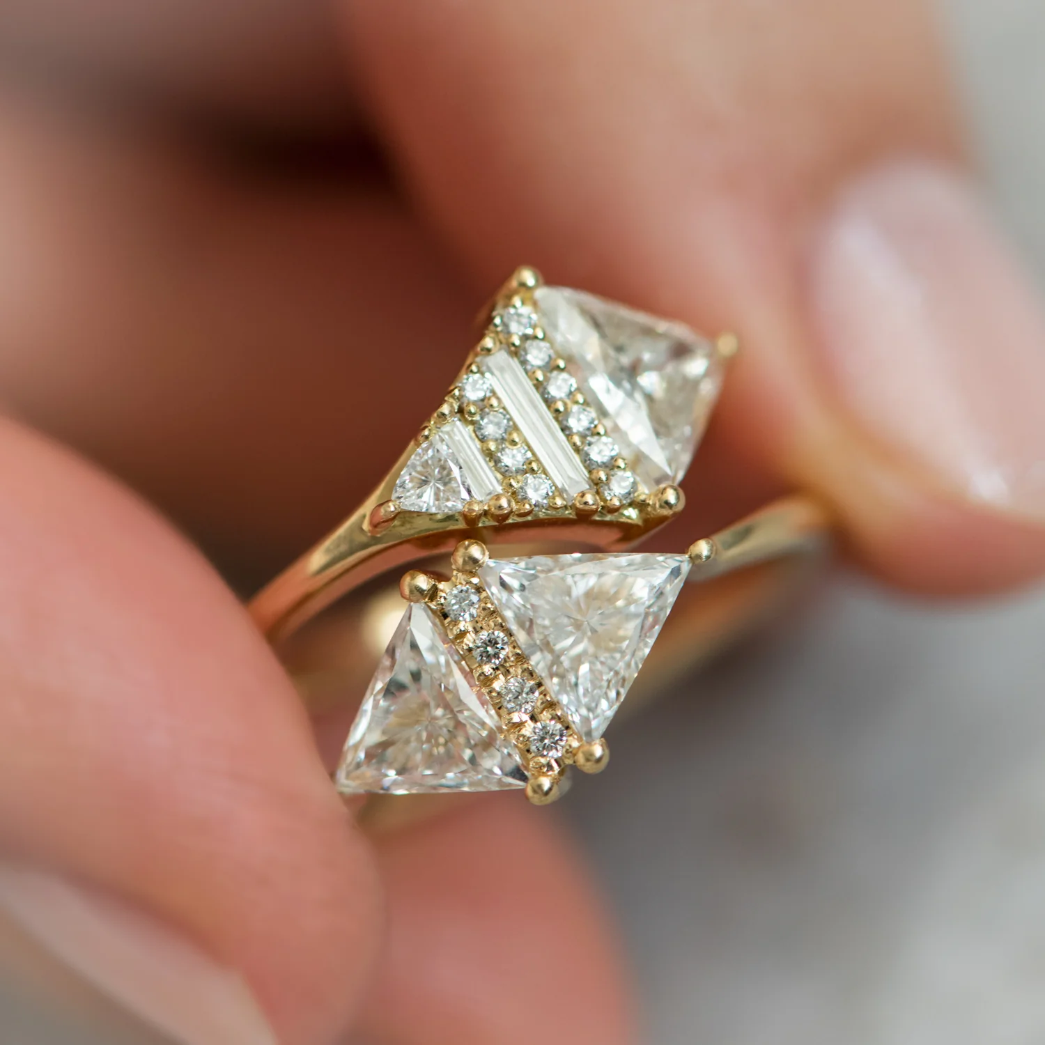 Rhombus Engagement Ring with Mixed Diamond Cuts - Image 7