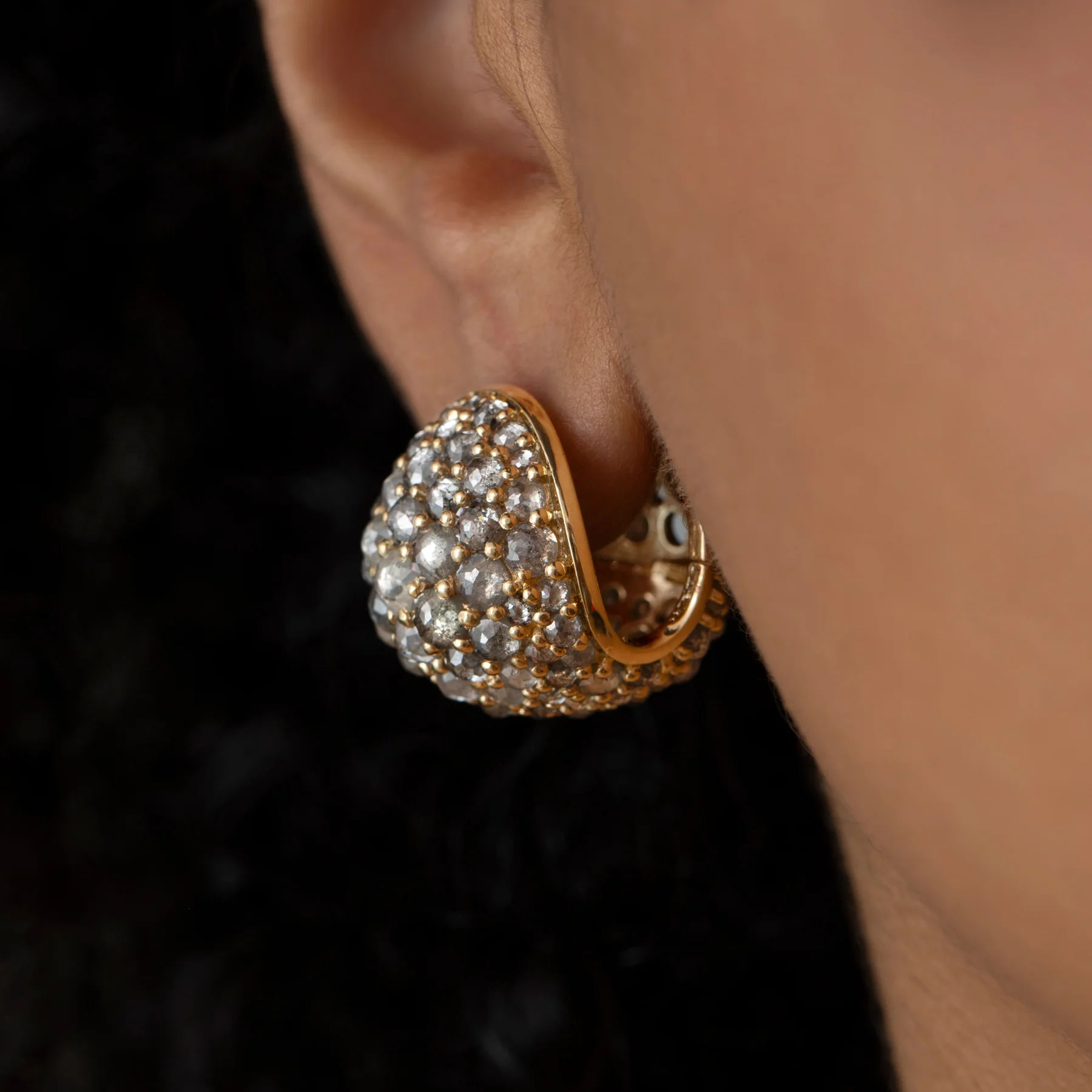 Rose Cut Grey Diamond Chunky Ball Statement Earrings - Image 2