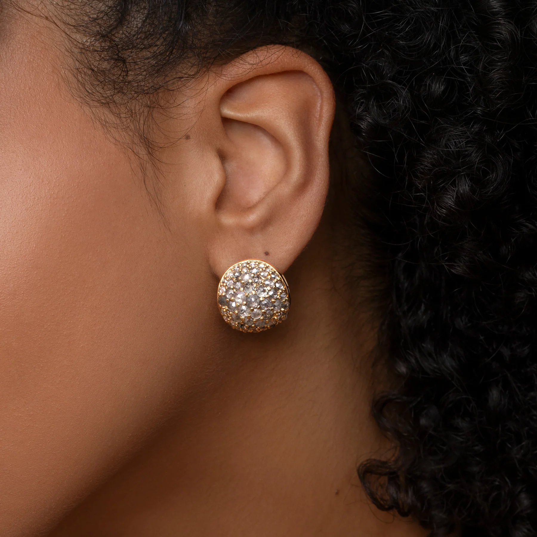 Rose Cut Grey Diamond Chunky Ball Statement Earrings - Image 6