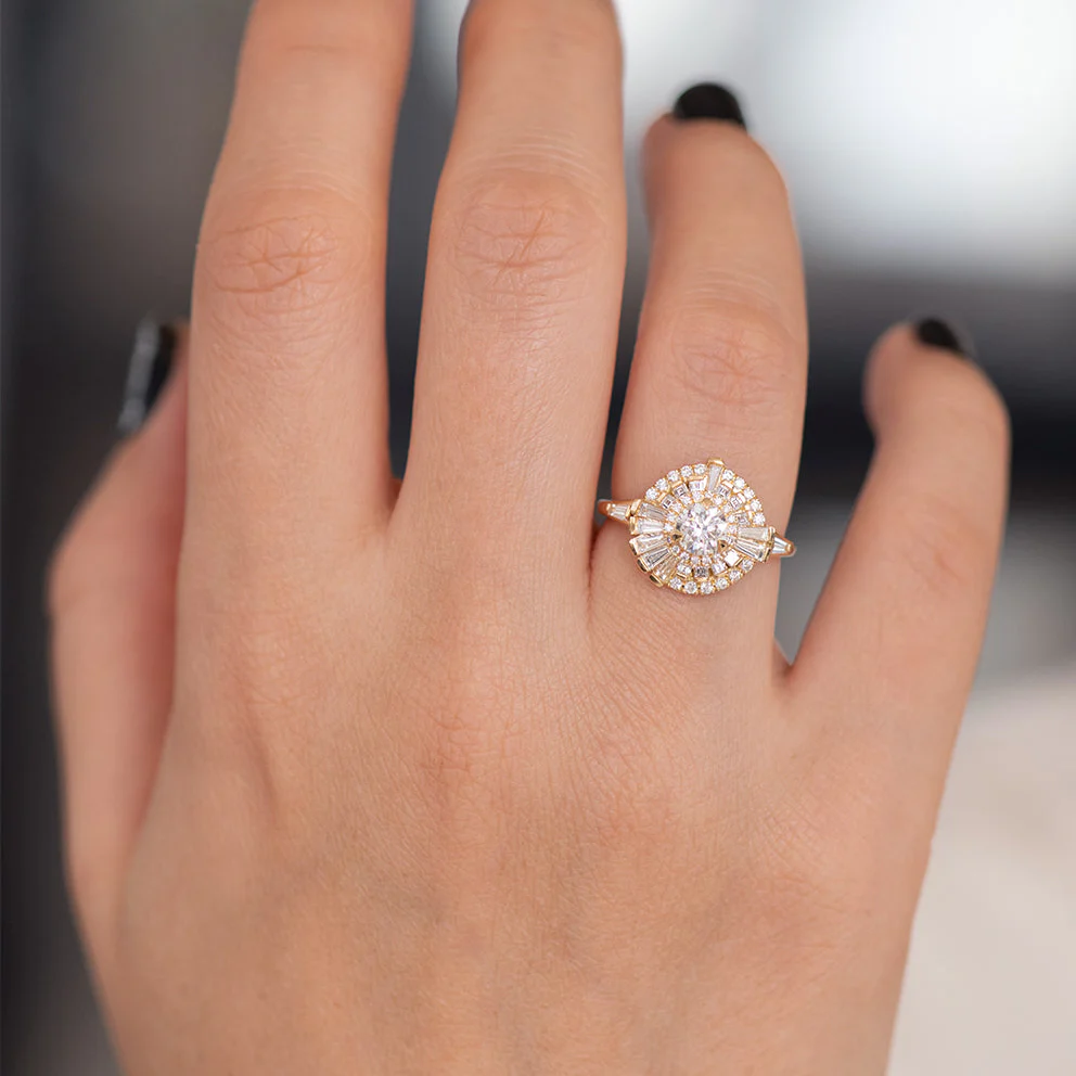 Round Diamond Cluster Ring with Asymmetric Frills - Image 5