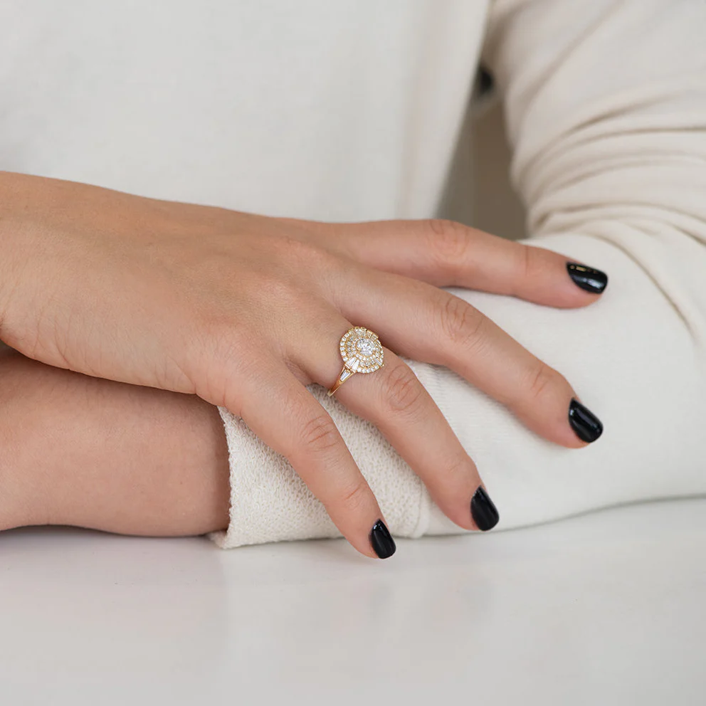 Round Diamond Cluster Ring with Asymmetric Frills - Image 6