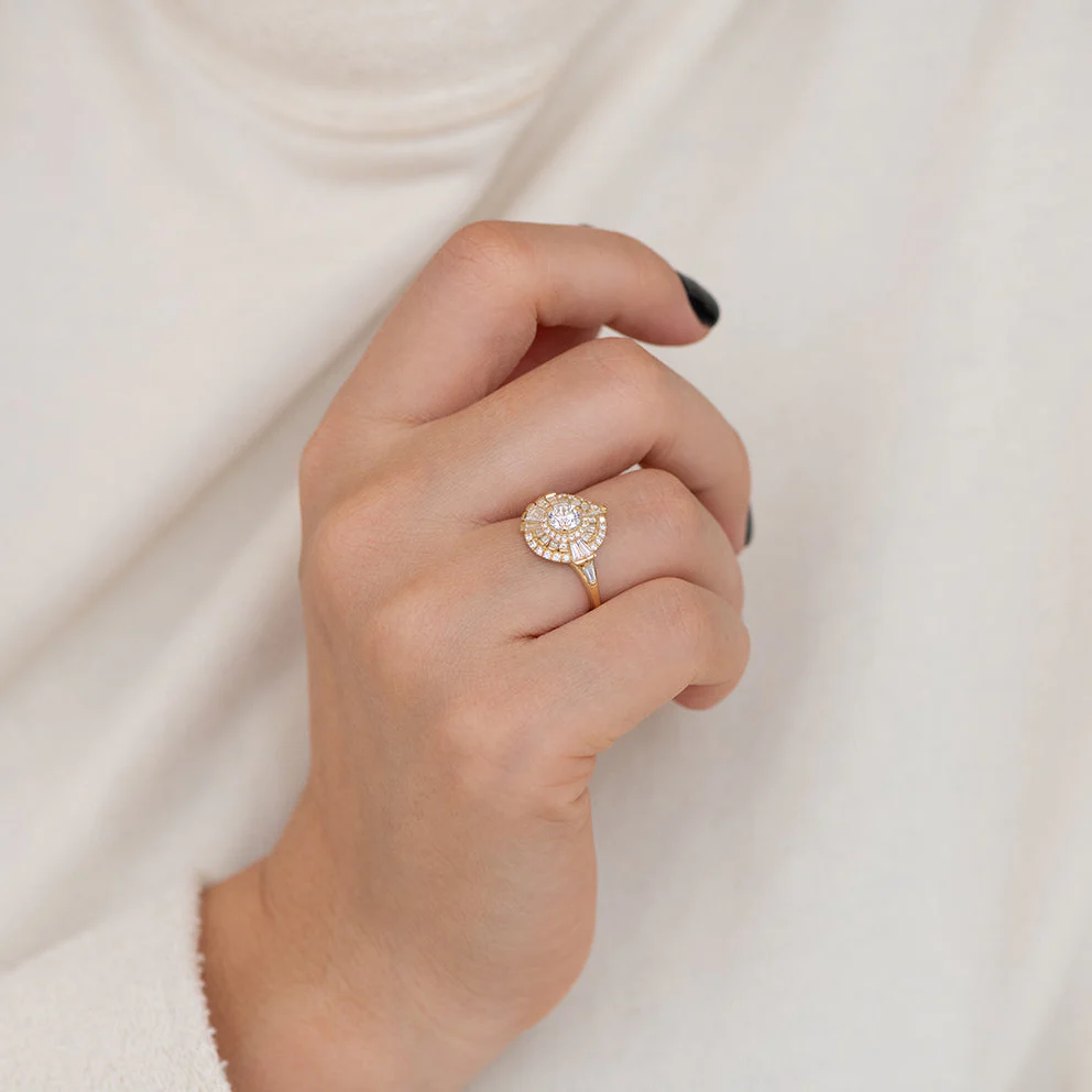 Round Diamond Cluster Ring with Asymmetric Frills - Image 8