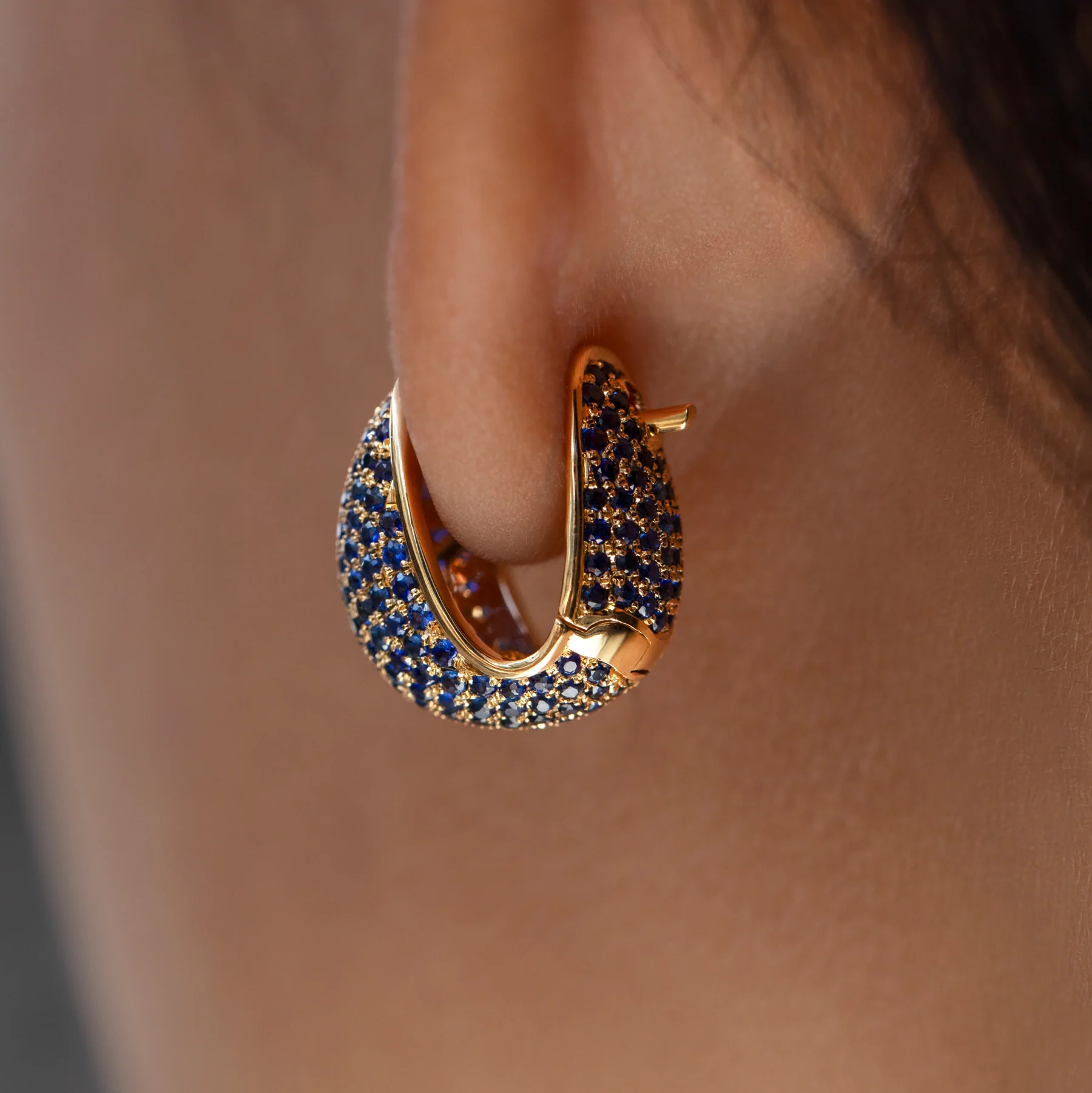 Royal Blue Sapphire Pave Huggie Earrings - Image 4