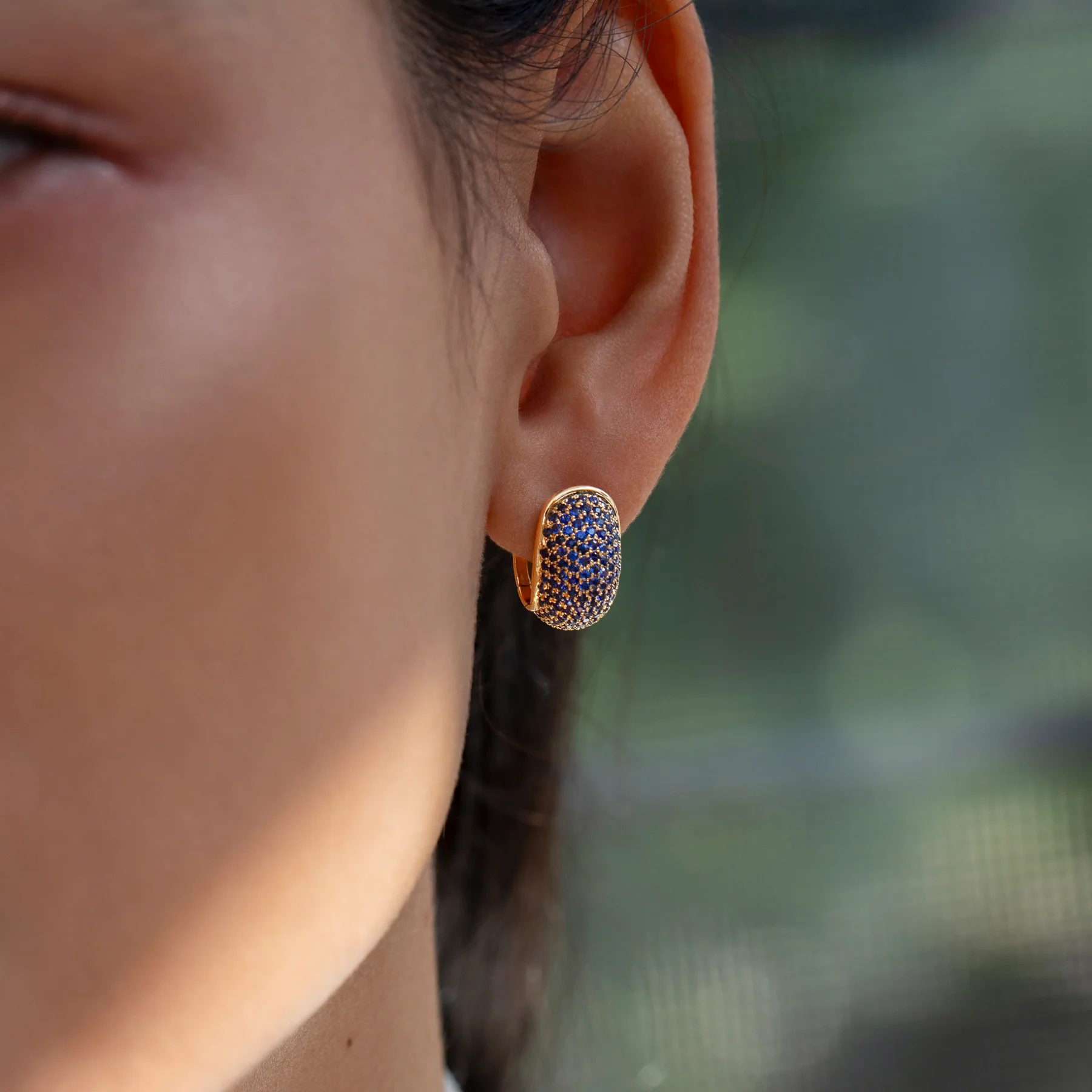 Royal Blue Sapphire Pave Huggie Earrings - Image 6