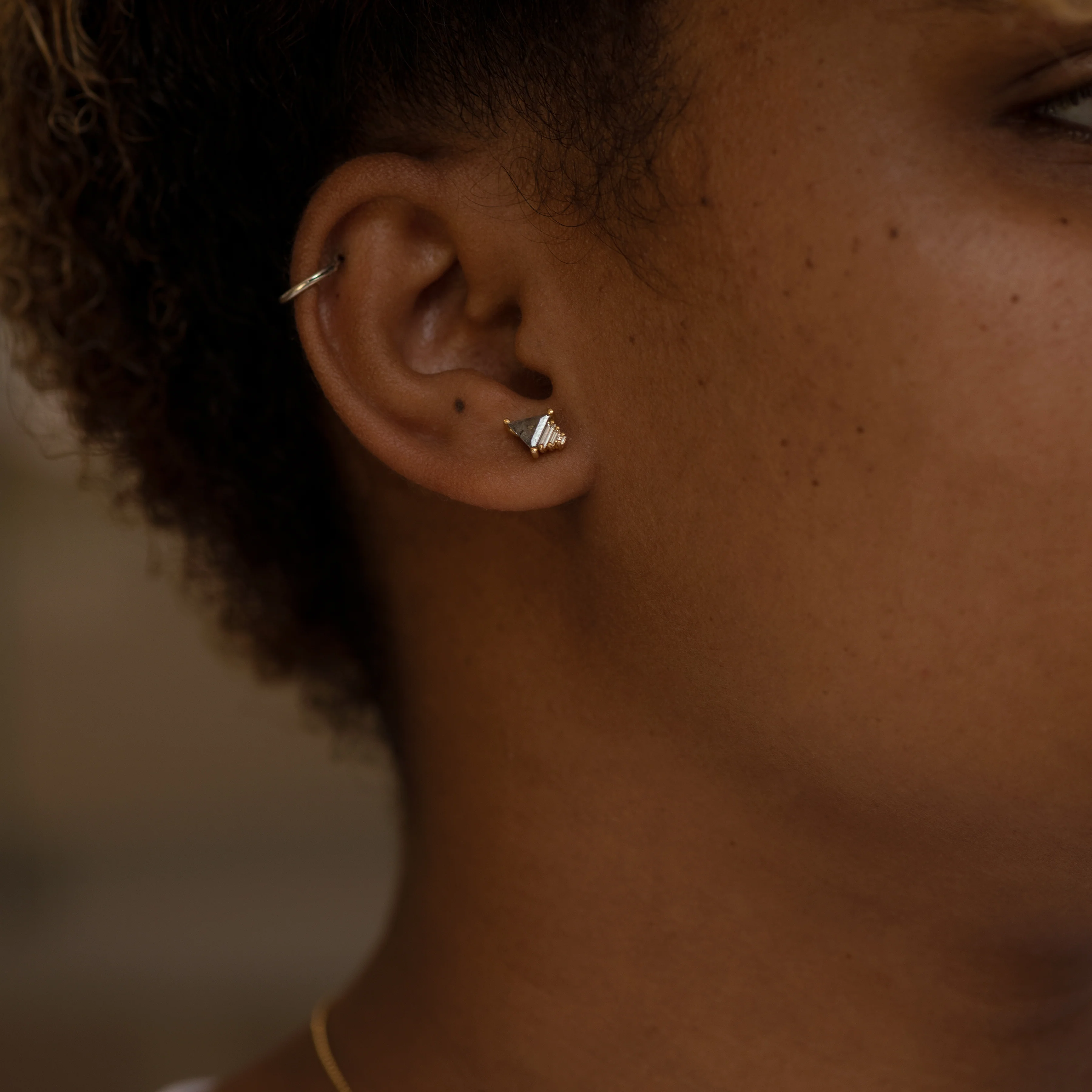Salt and Pepper Diamond Earrings with Baguettes - Image 3