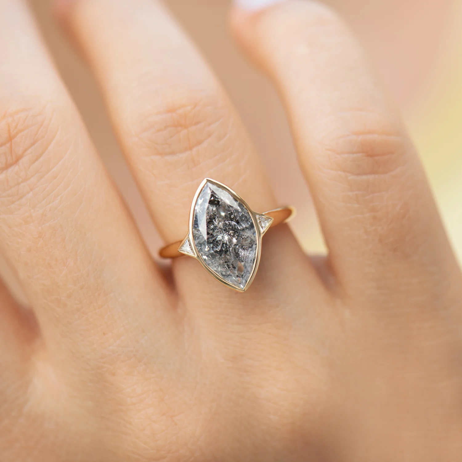 Salt and Pepper Engagement Ring with a 3 Carat Marquise Diamond - OOAK - Image 6