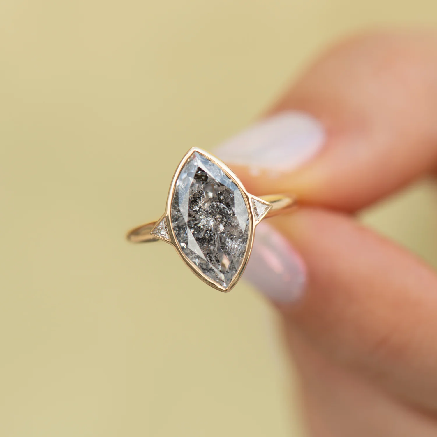 Salt and Pepper Engagement Ring with a 3 Carat Marquise Diamond - OOAK - Image 9