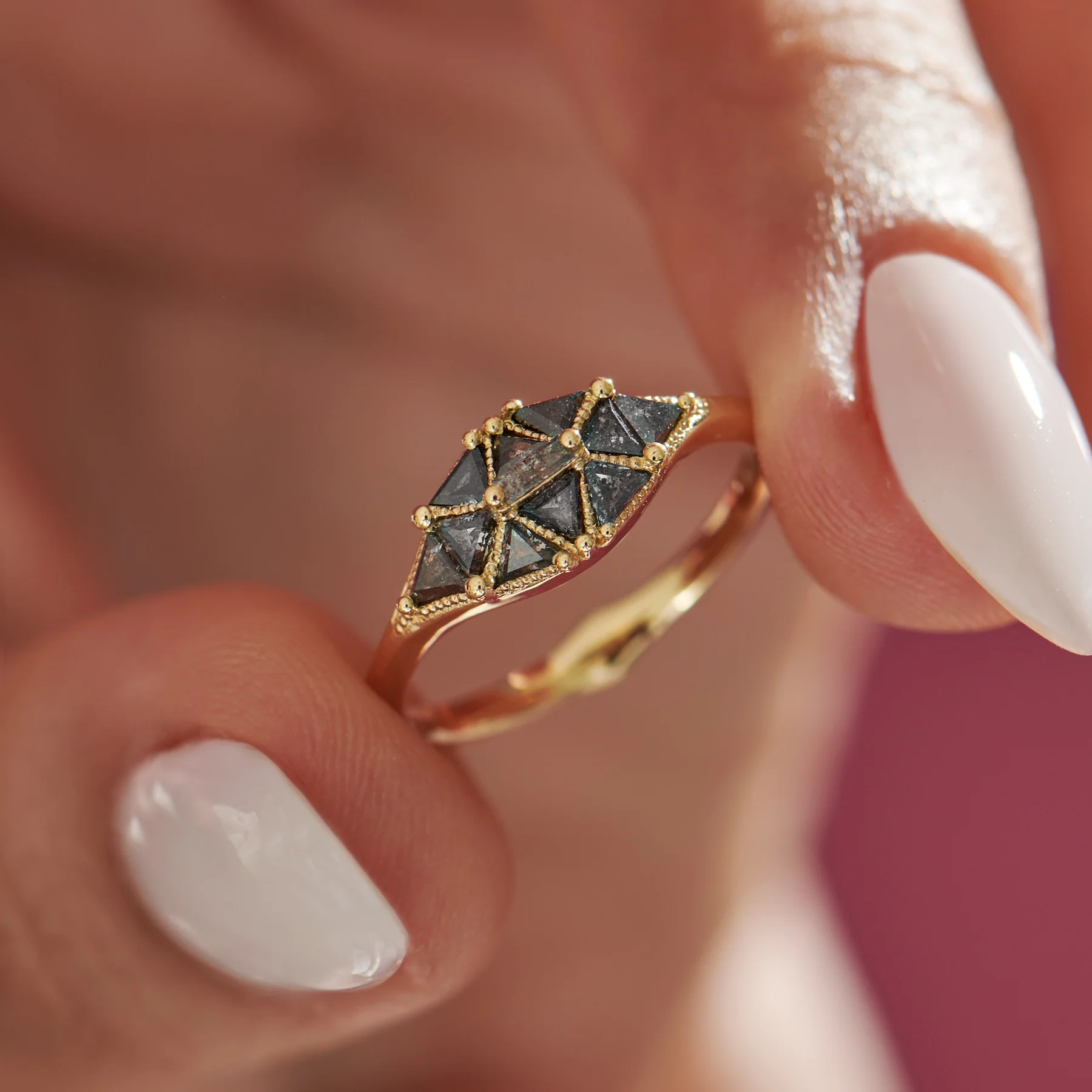Salt & Pepper Diamond Dome Ring with Gold Accents - Image 5