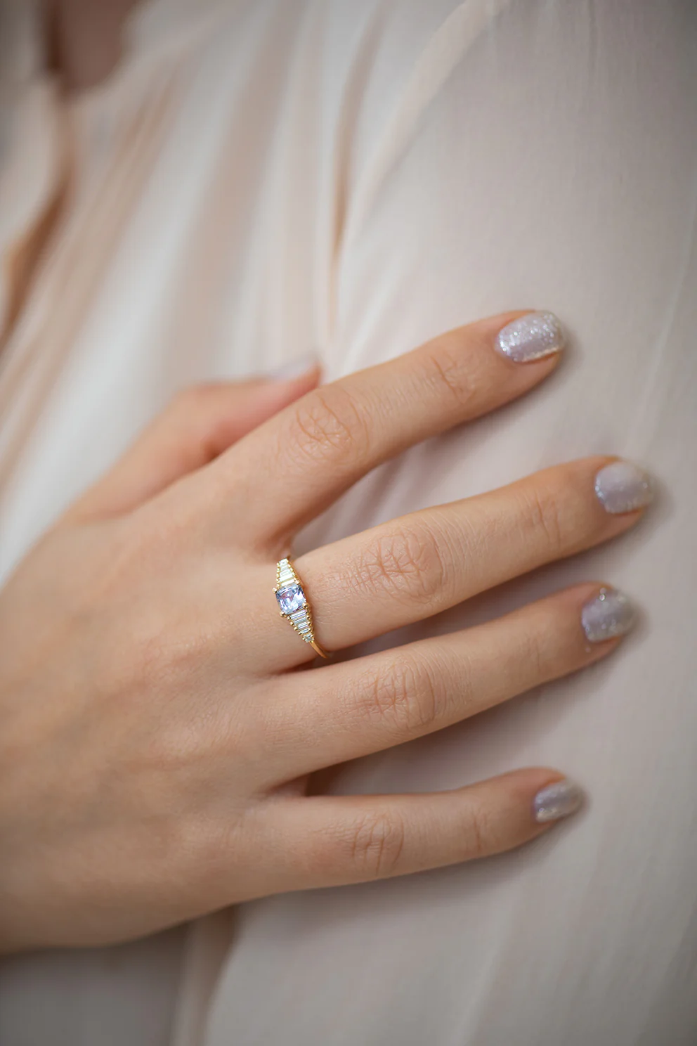 Sapphire Engagement Ring with Baguette Diamonds - OOAK - Image 3