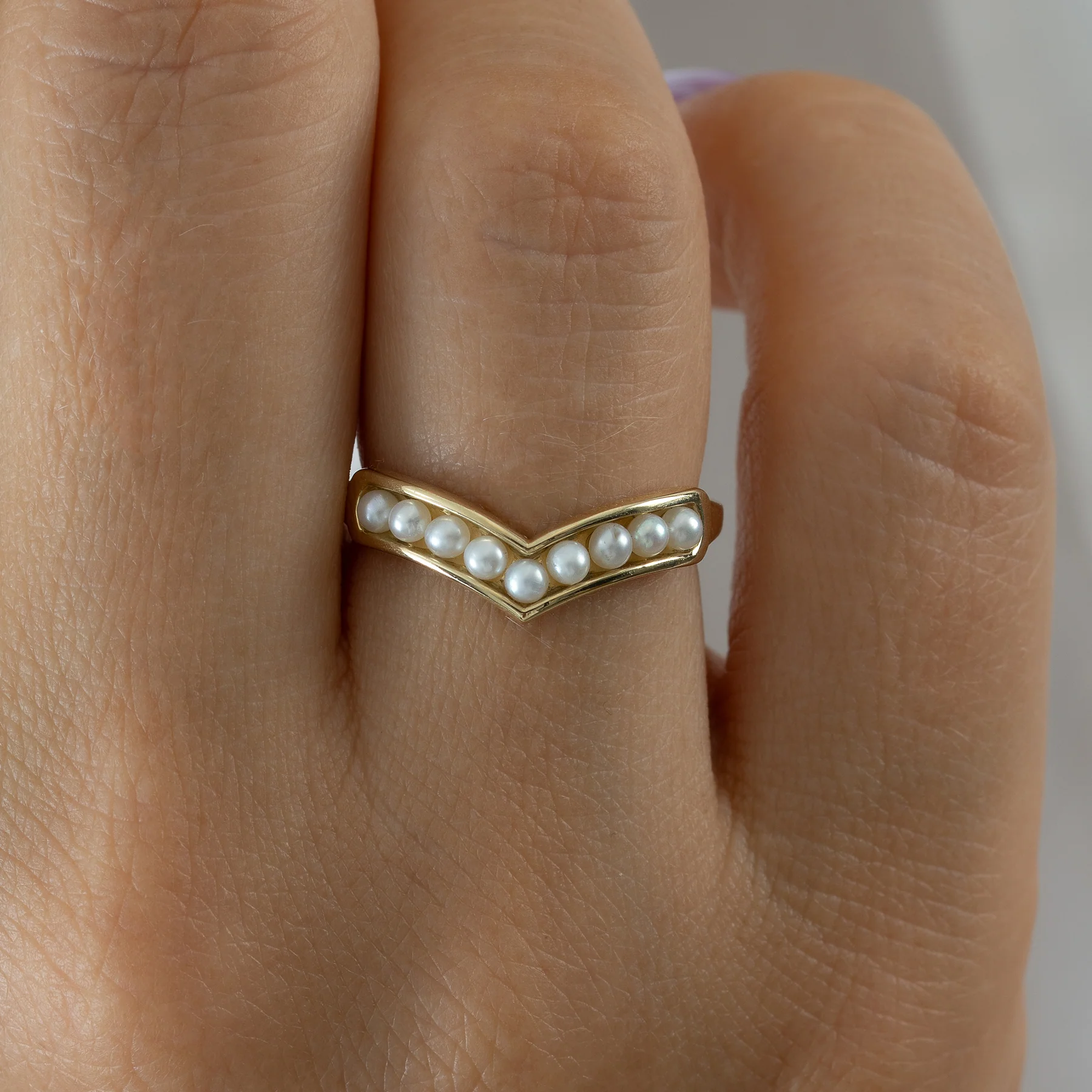 Seed Pearl Chevron Gold Band - Image 2