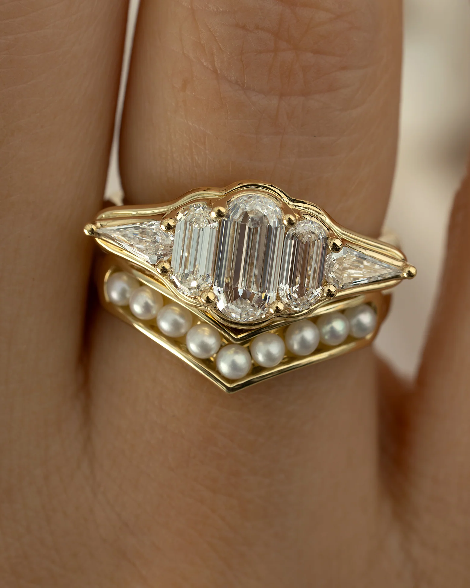 Seed Pearl Chevron Gold Band - Image 6