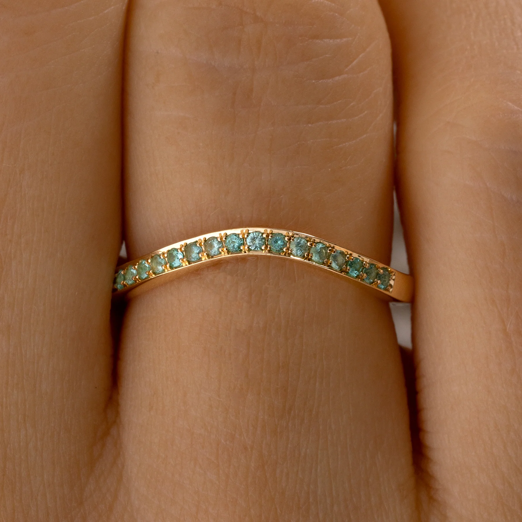 Slim Paraiba Tourmaline Curved Stacking Ring - Image 2
