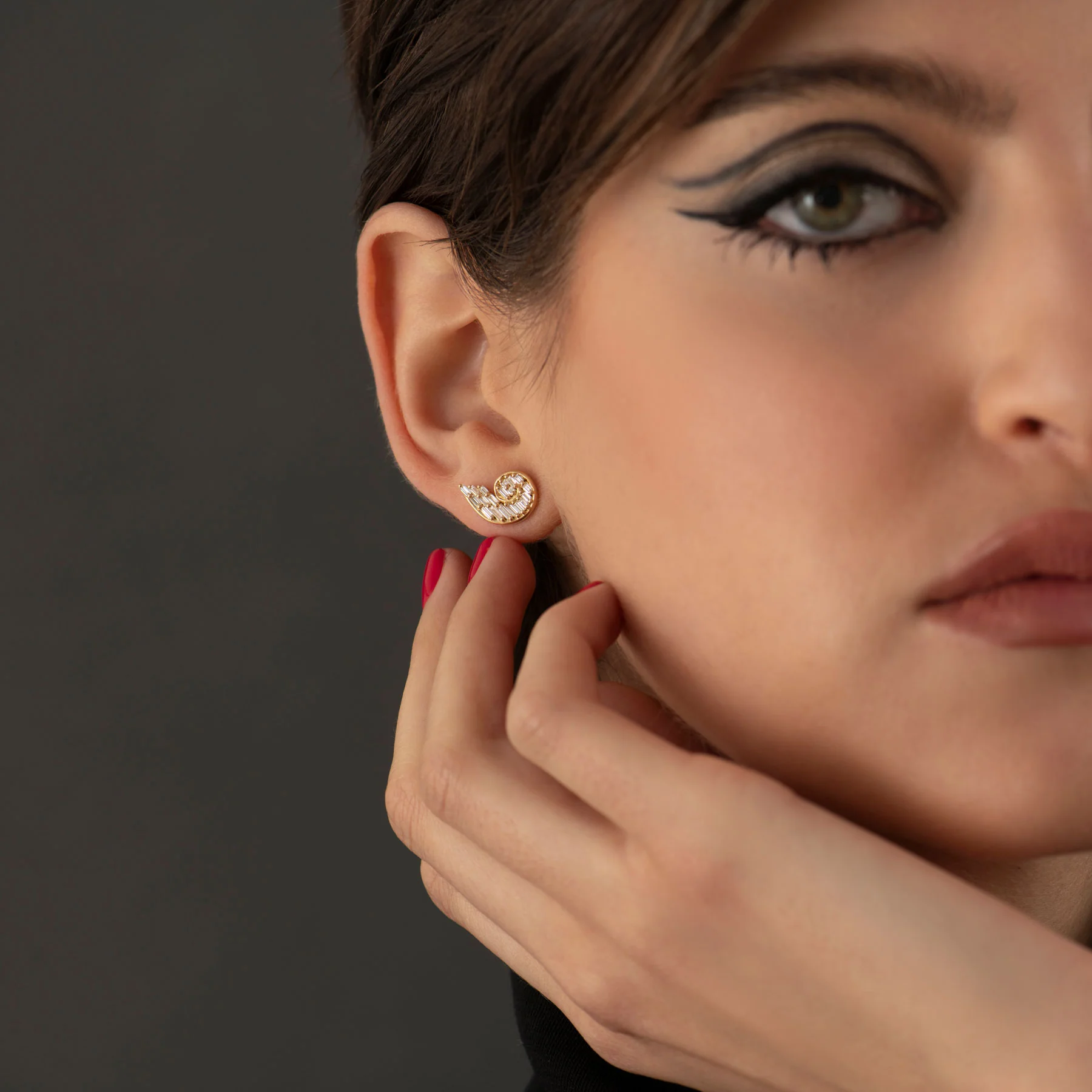 White Diamond Snail Post Earrings - Image 4