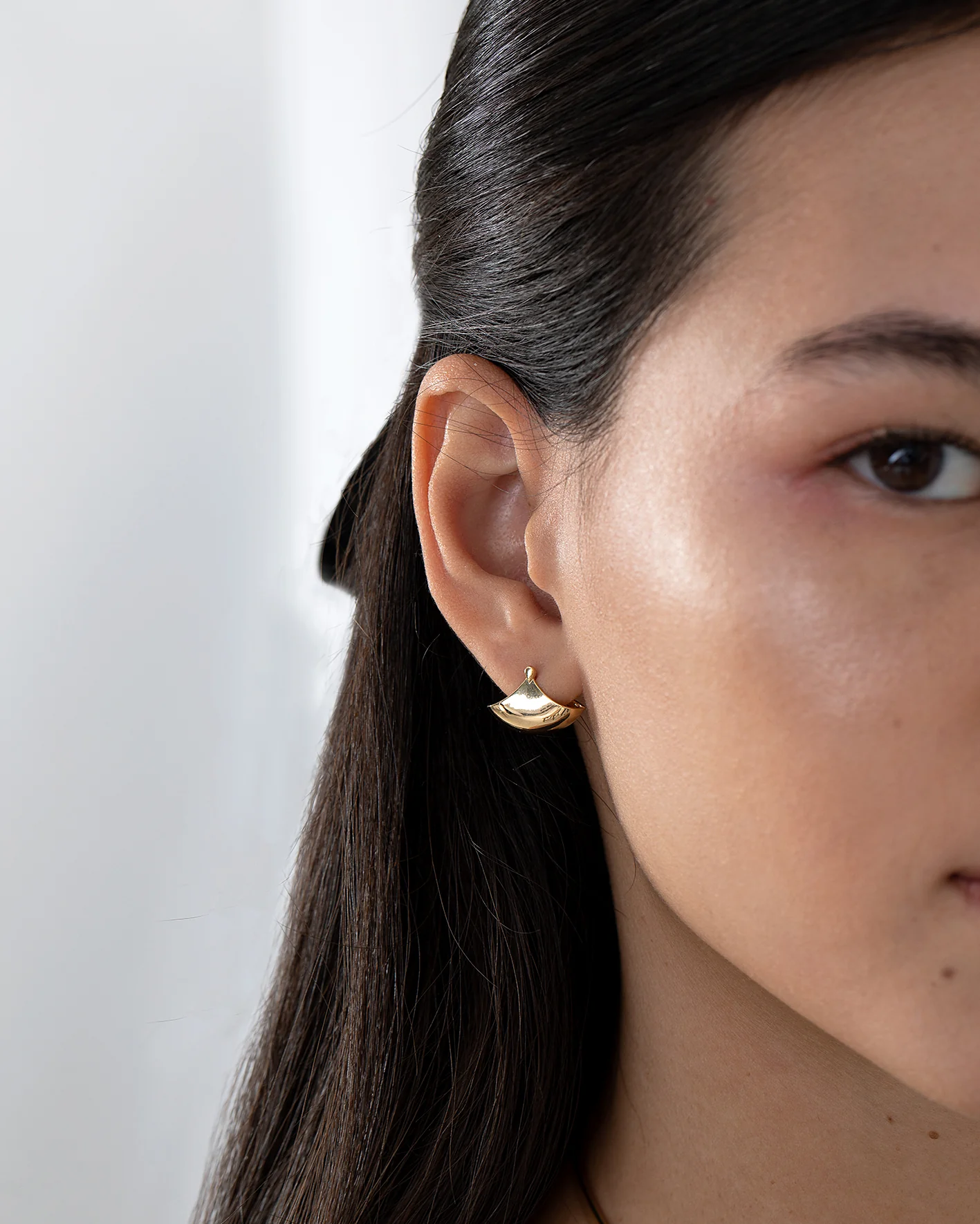 Solid Gold Huggie Fan Earrings - Image 3