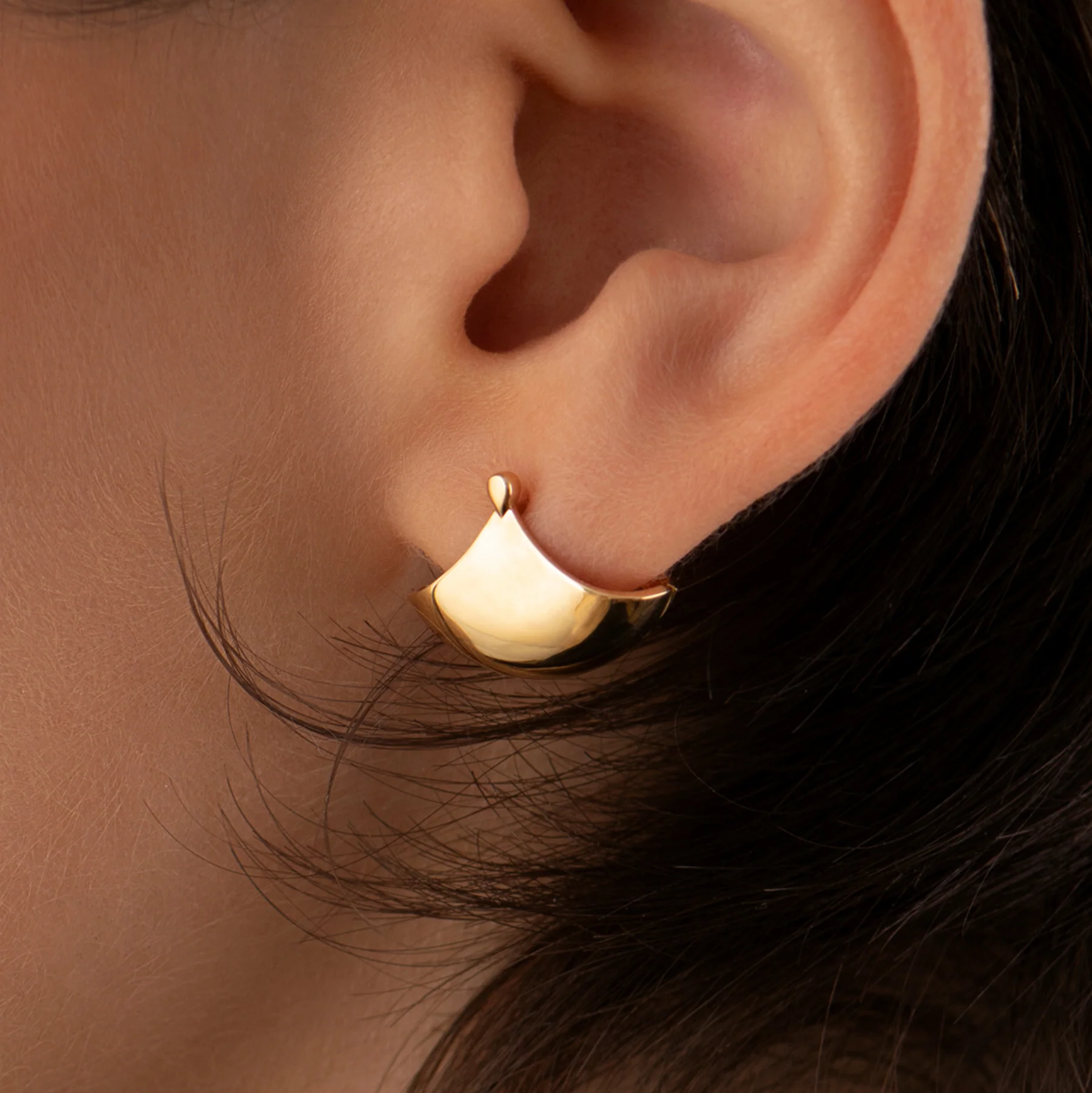 Solid Gold Huggie Fan Earrings - Image 4