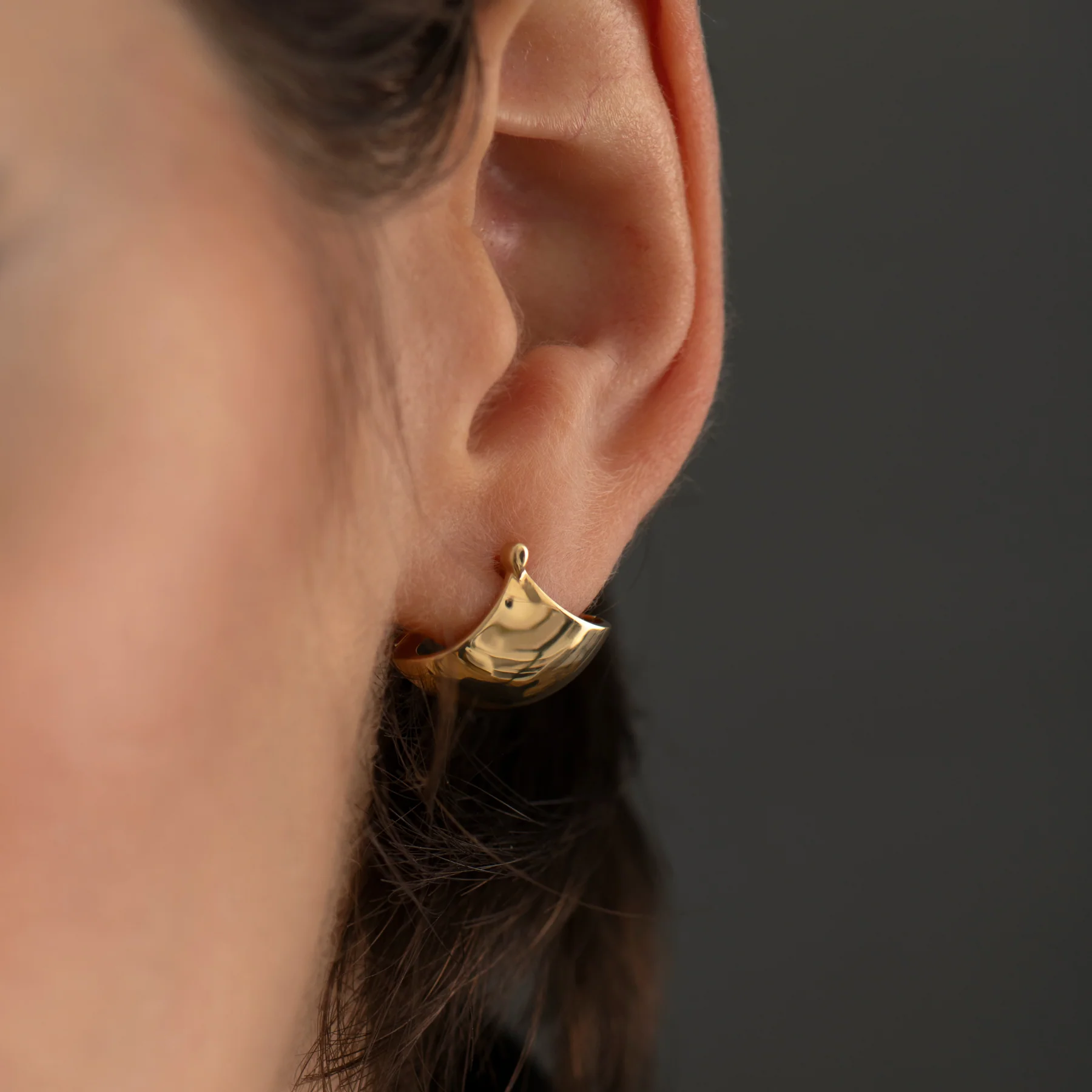Solid Gold Huggie Fan Earrings - Image 6