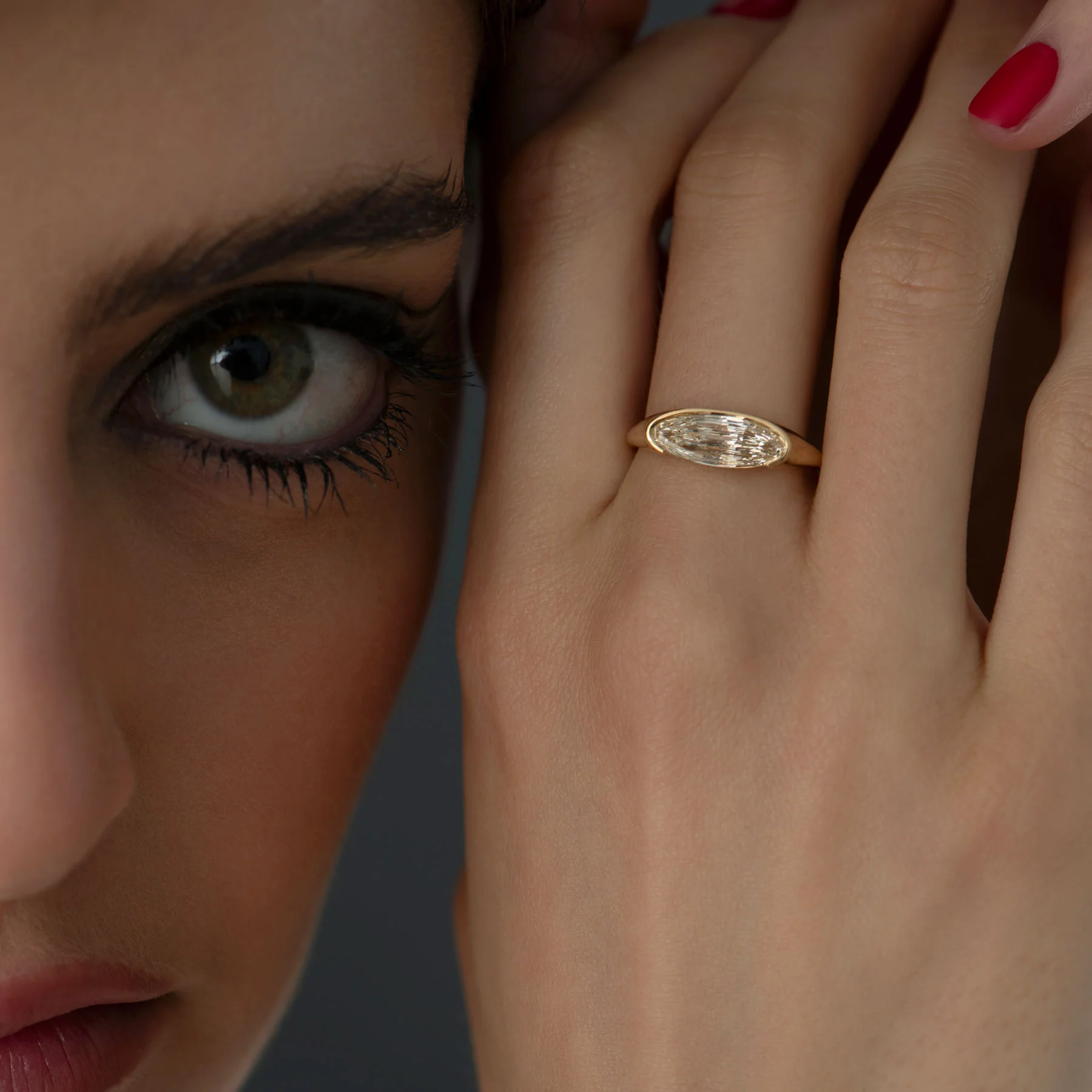 Solitaire Diamond Ring in Elongated Moval Cut - Image 3