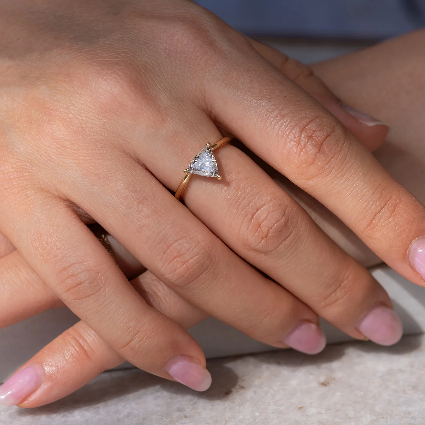 Solitaire Engagement Ring with Salt and Pepper Triangle Diamond - OOAK - Image 5