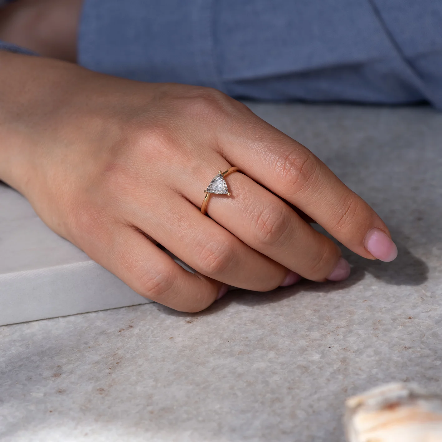 Solitaire Engagement Ring with Salt and Pepper Triangle Diamond - OOAK - Image 7